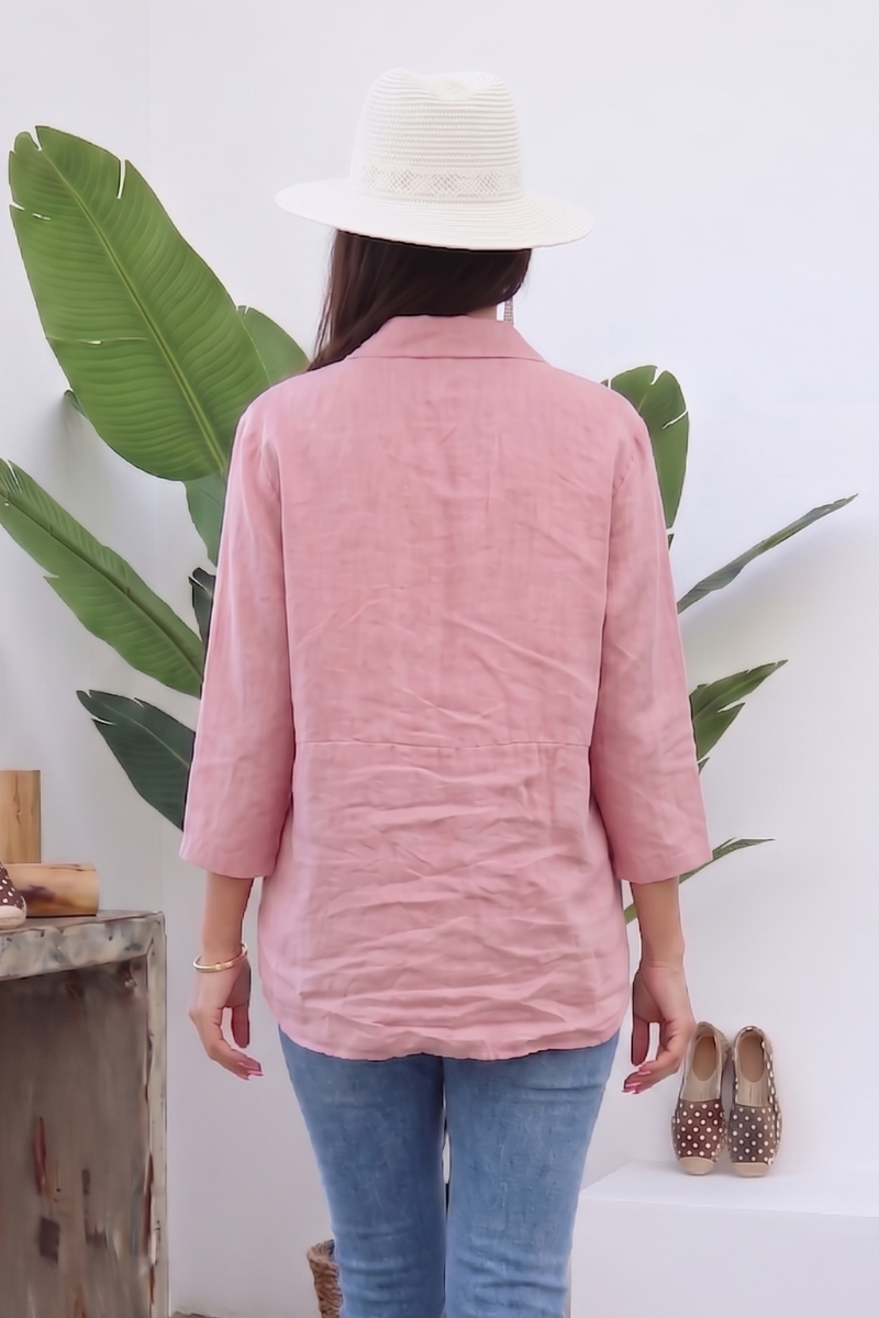 Camicia In Lino rosa|Colore:Rosa