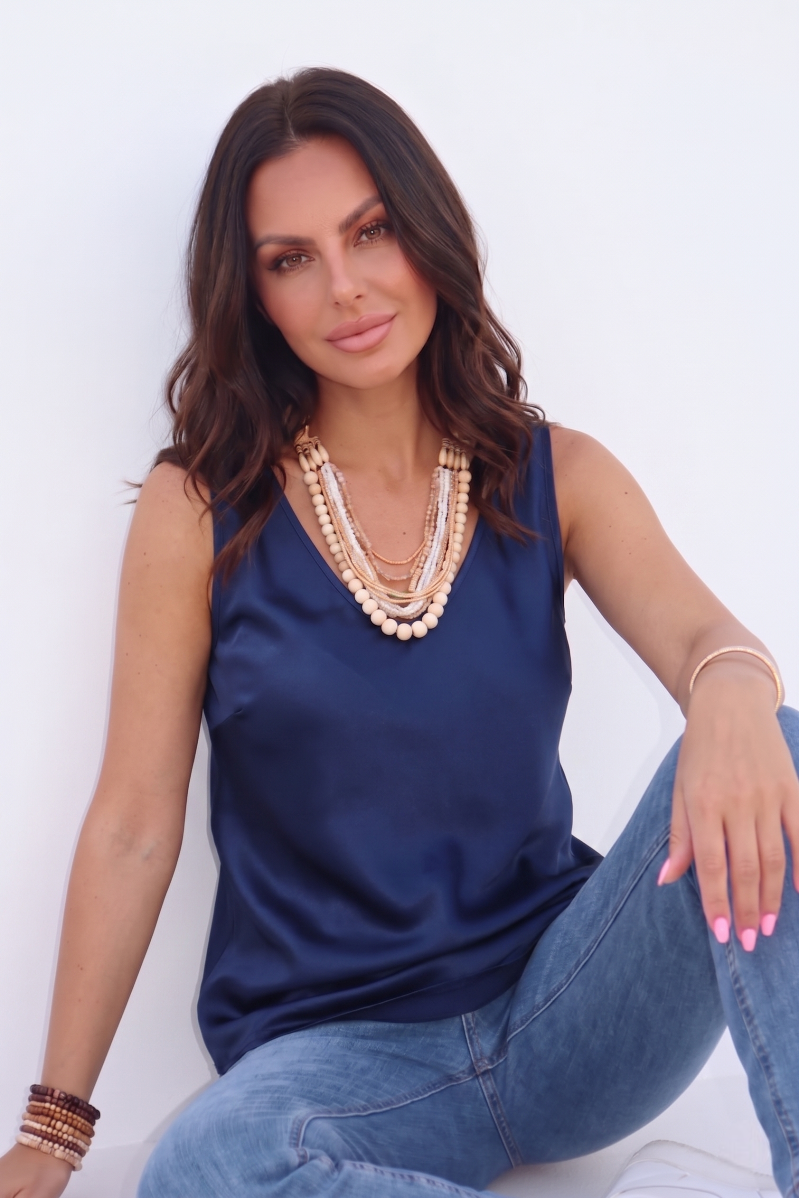 Canotta Seta E Viscosa Blu|Colore:Blu