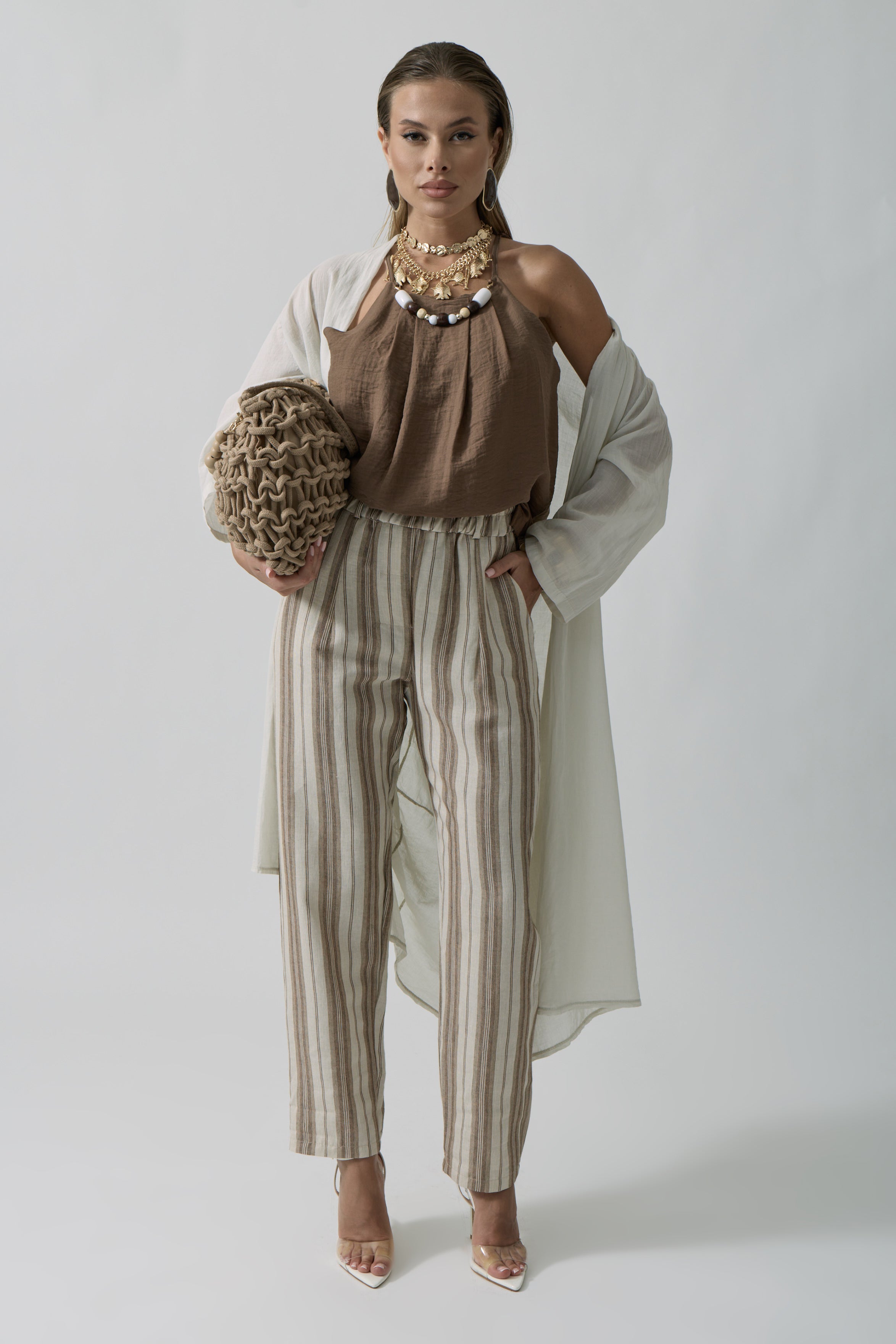 Pantalone Righe Marocco beige|Colore:Beige
