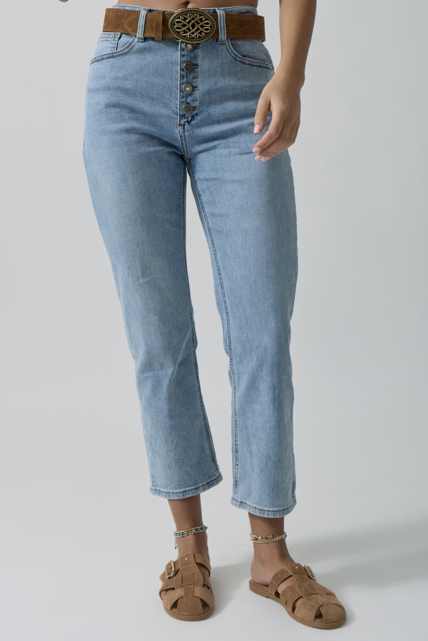 Pinocchietto 5 Bottoni denim chiaro|Colore:Denim chiaro