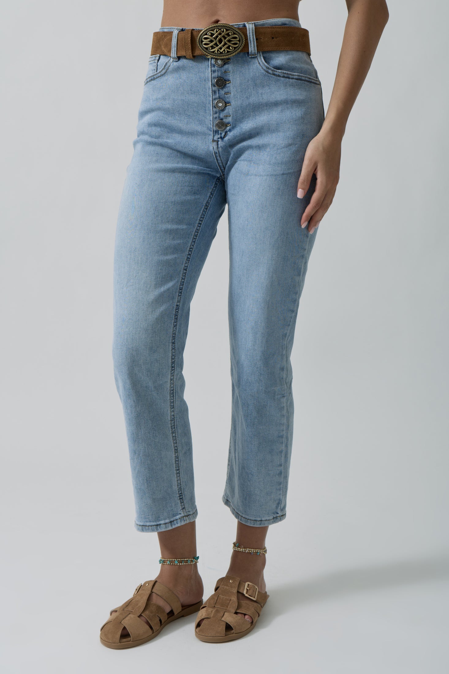 Pinocchietto 5 Bottoni denim chiaro|Colore:Denim chiaro
