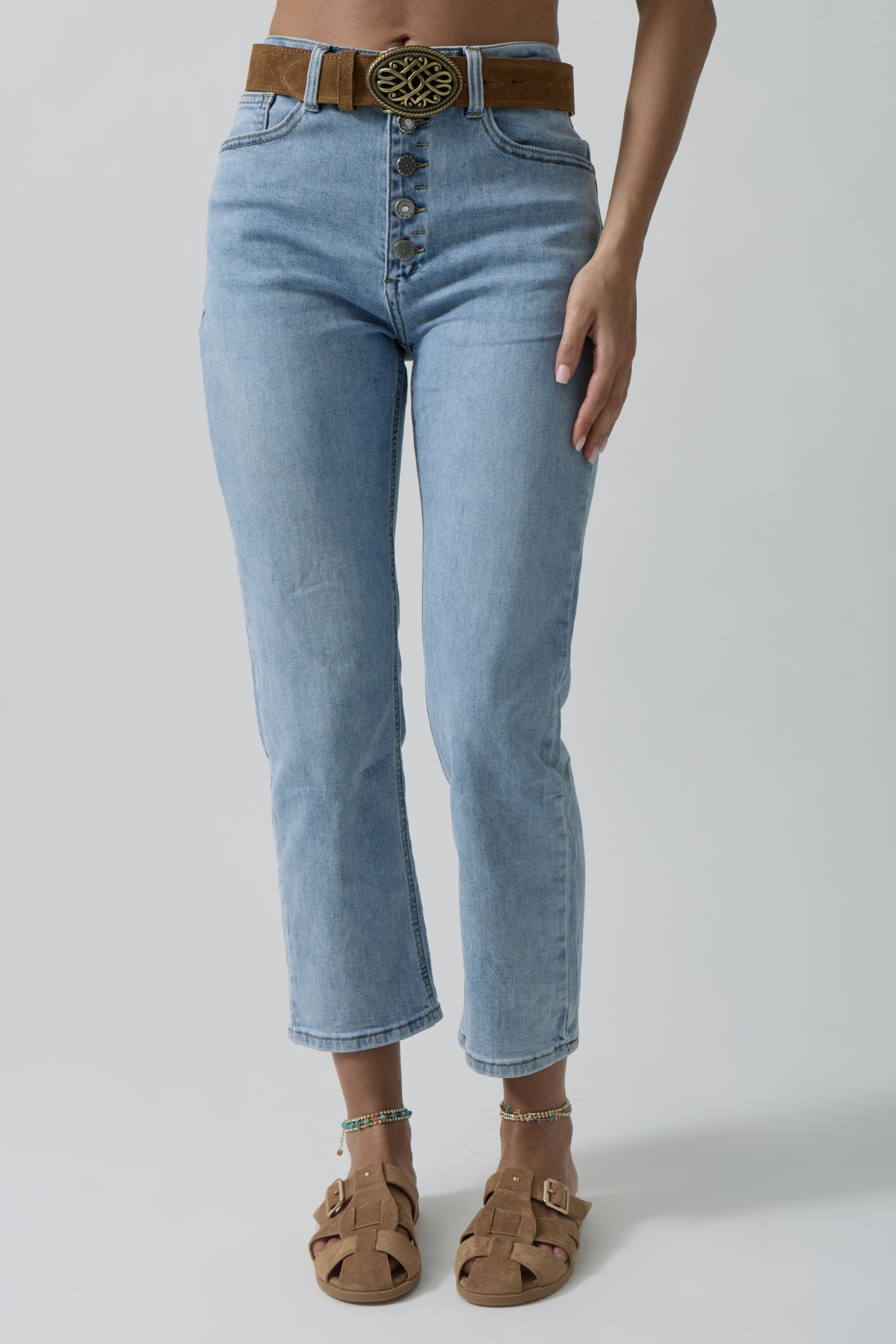 Pinocchietto 5 Bottoni denim chiaro|Colore:Denim chiaro