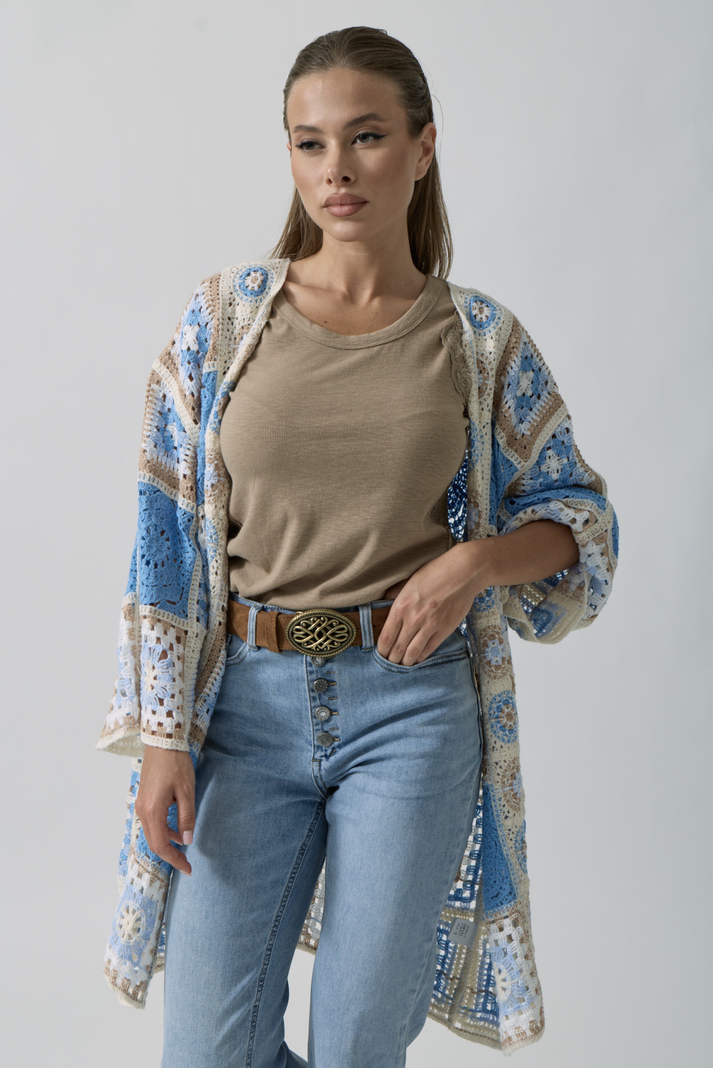 Cardigan Macramé Ines celeste|Colore:Celeste