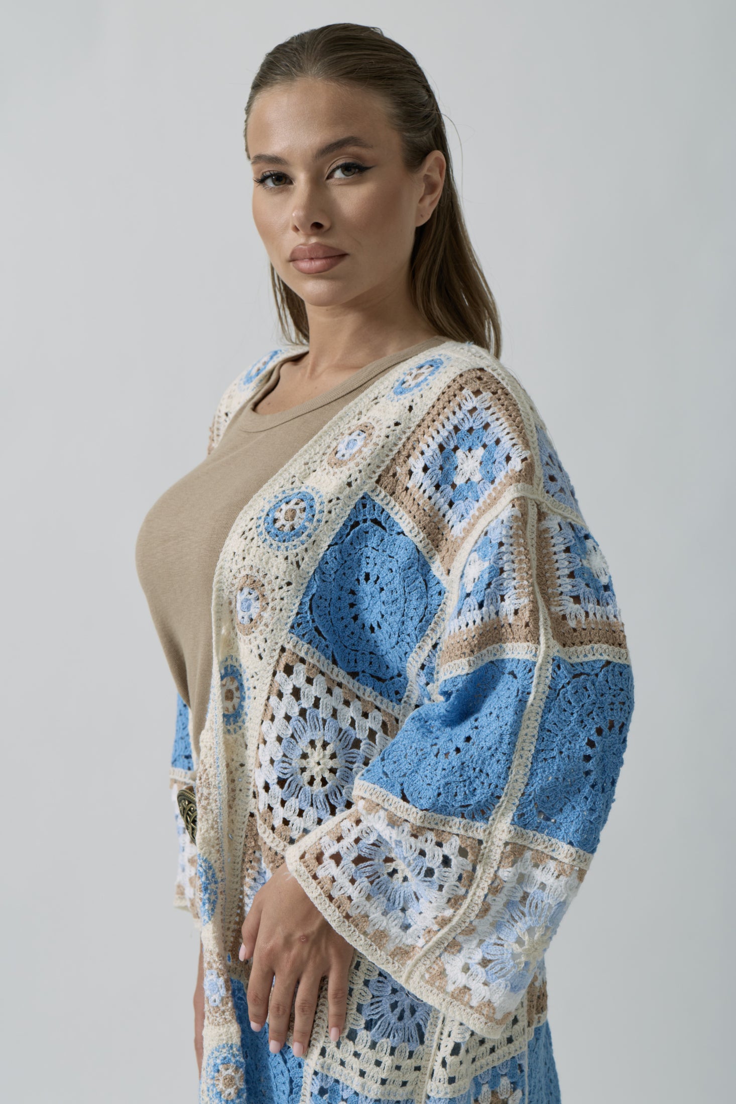 Cardigan Macramé Ines celeste|Colore:Celeste