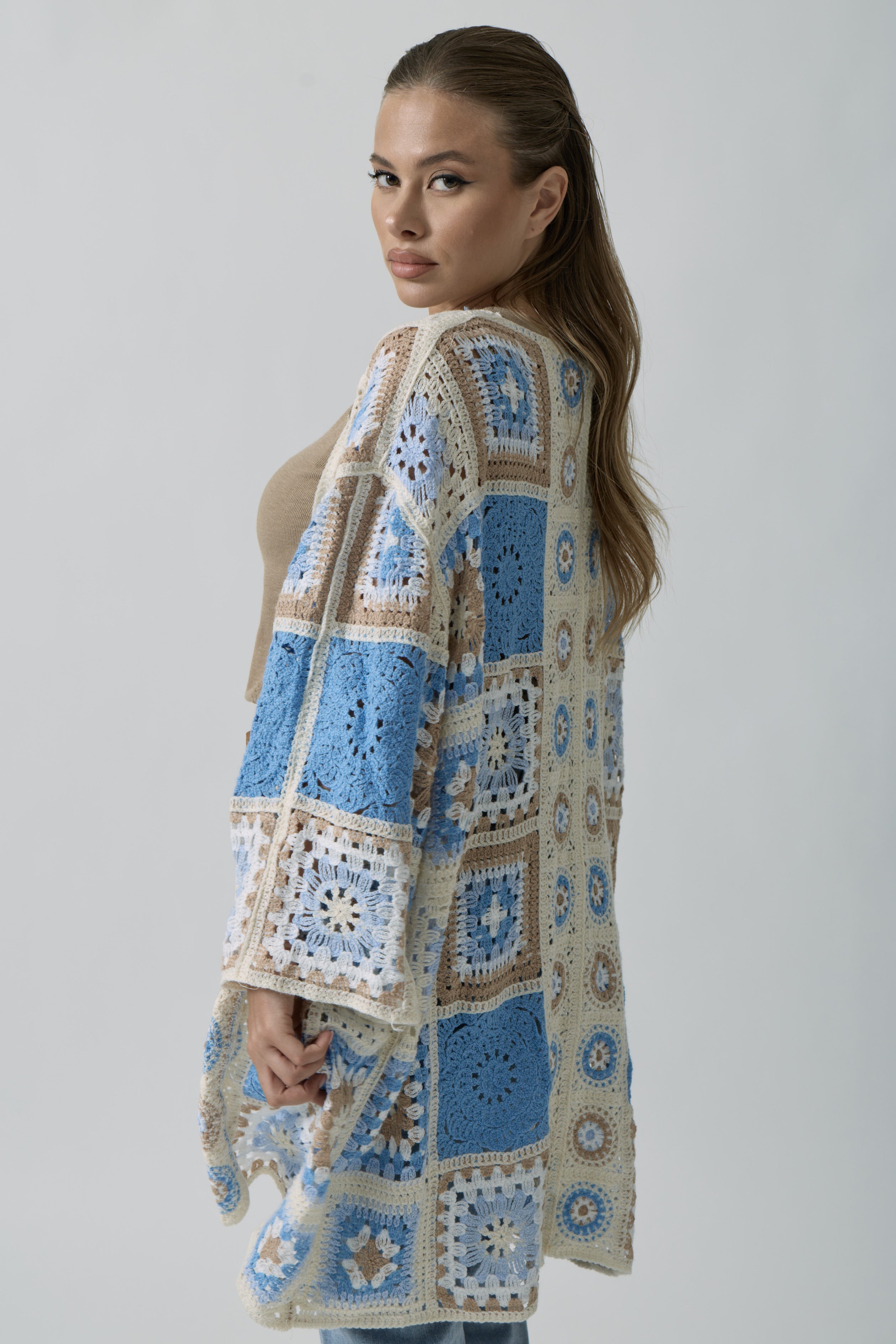 Cardigan Macramé Ines celeste|Colore:Celeste