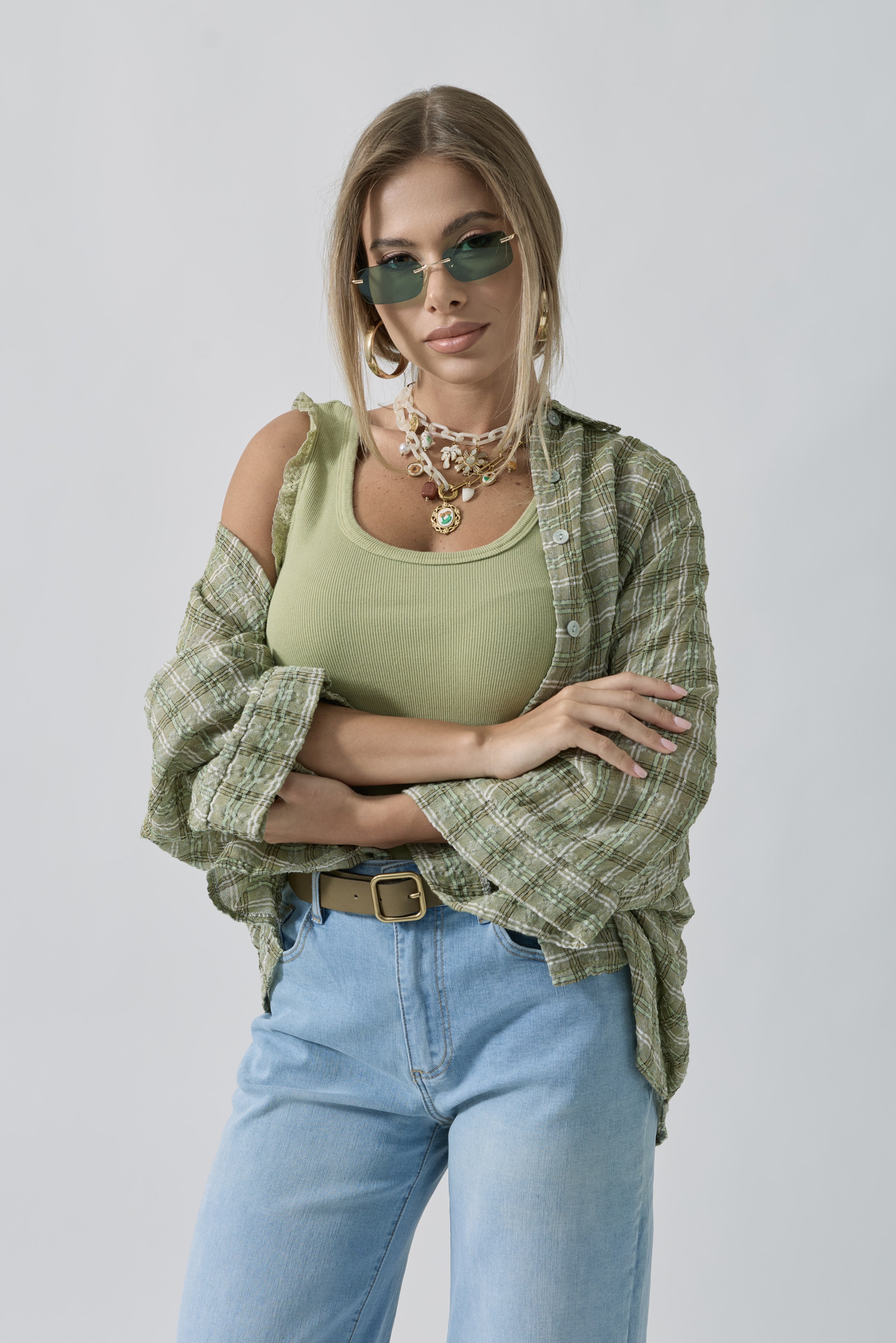 Camicia Quadri Pixie Verde|Colore:Verde