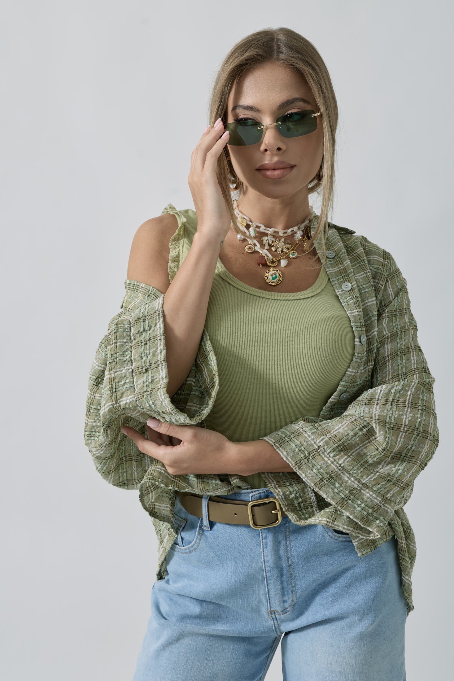 Camicia Quadri Pixie Verde|Colore:Verde