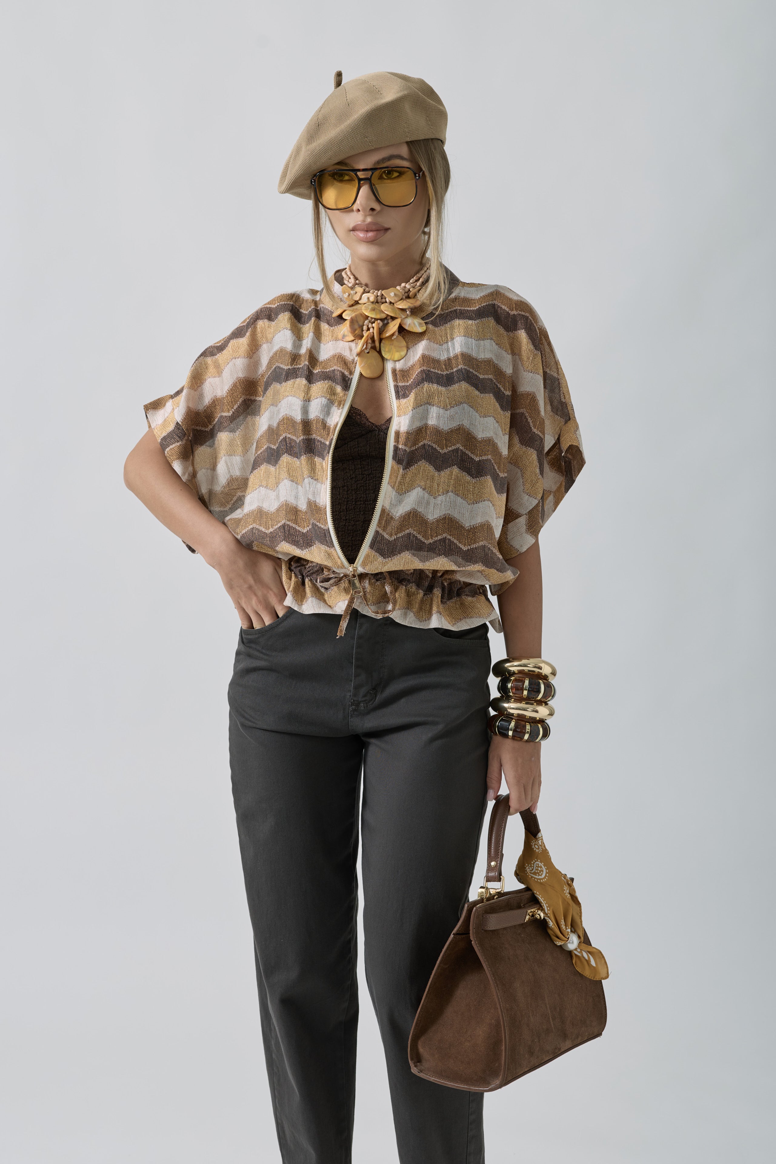 Bomber Smanicato Wave tabacco|Colore:Tabacco