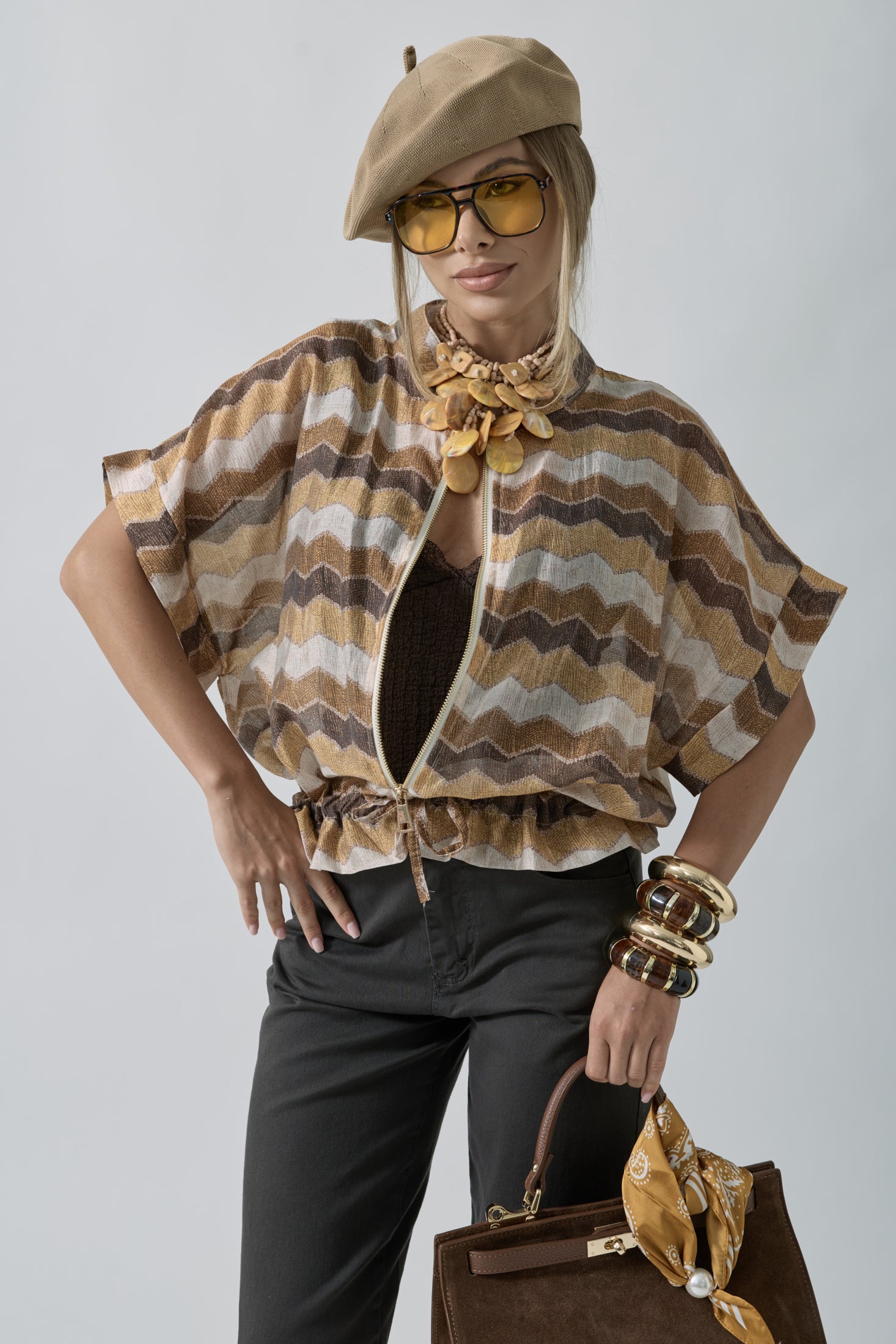 Bomber Smanicato Wave tabacco|Colore:Tabacco