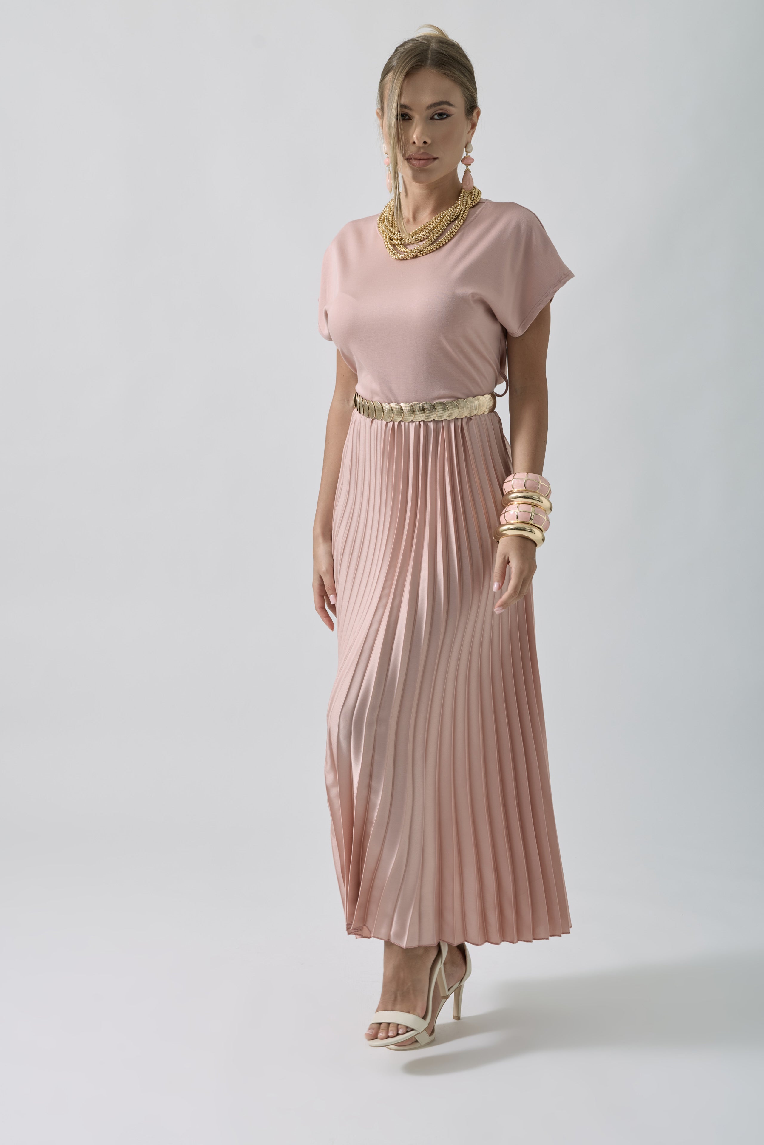 Abito Combinato Plissé rosa|Colore:Rosa
