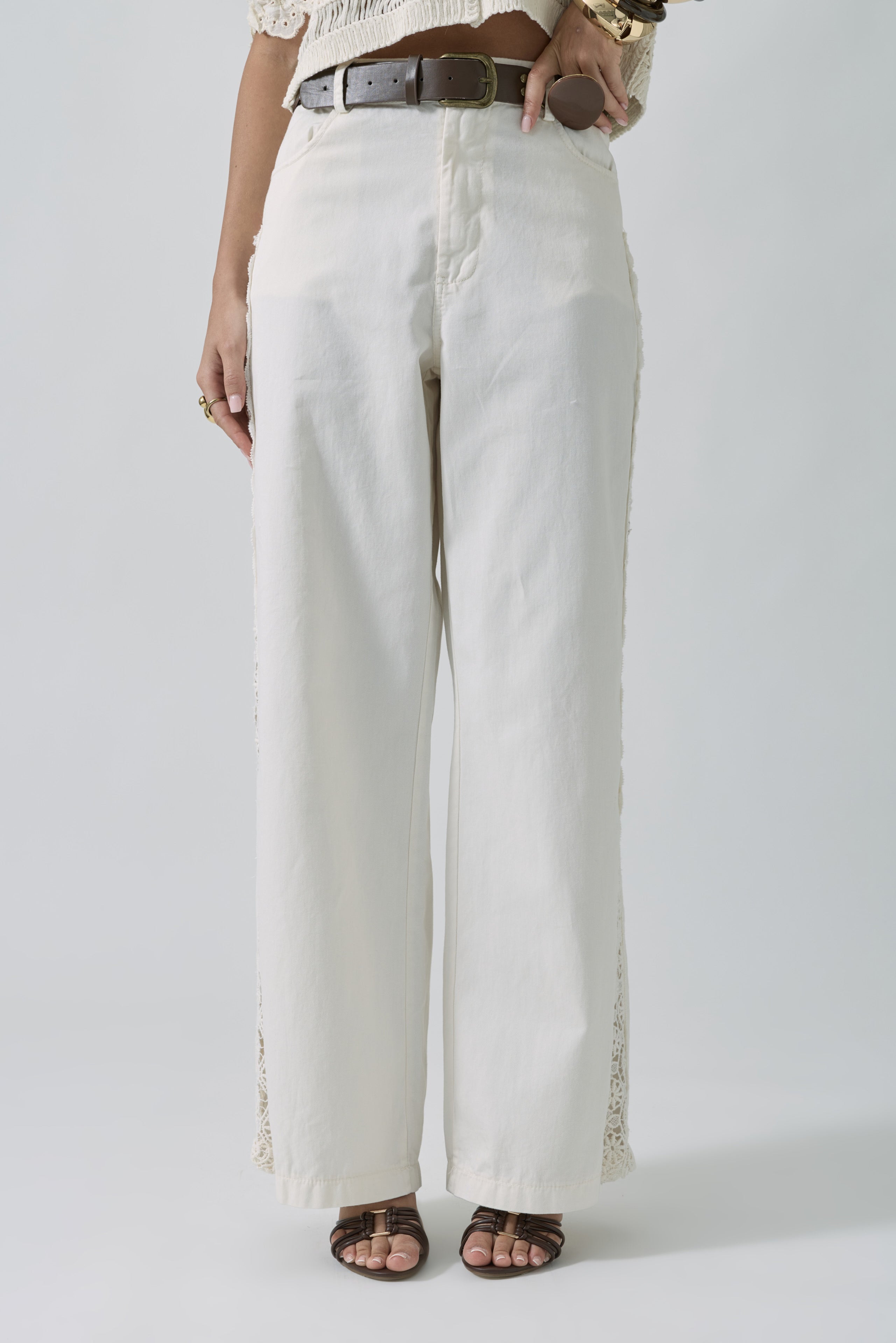 Pantalone Ricami panna|Colore:Panna