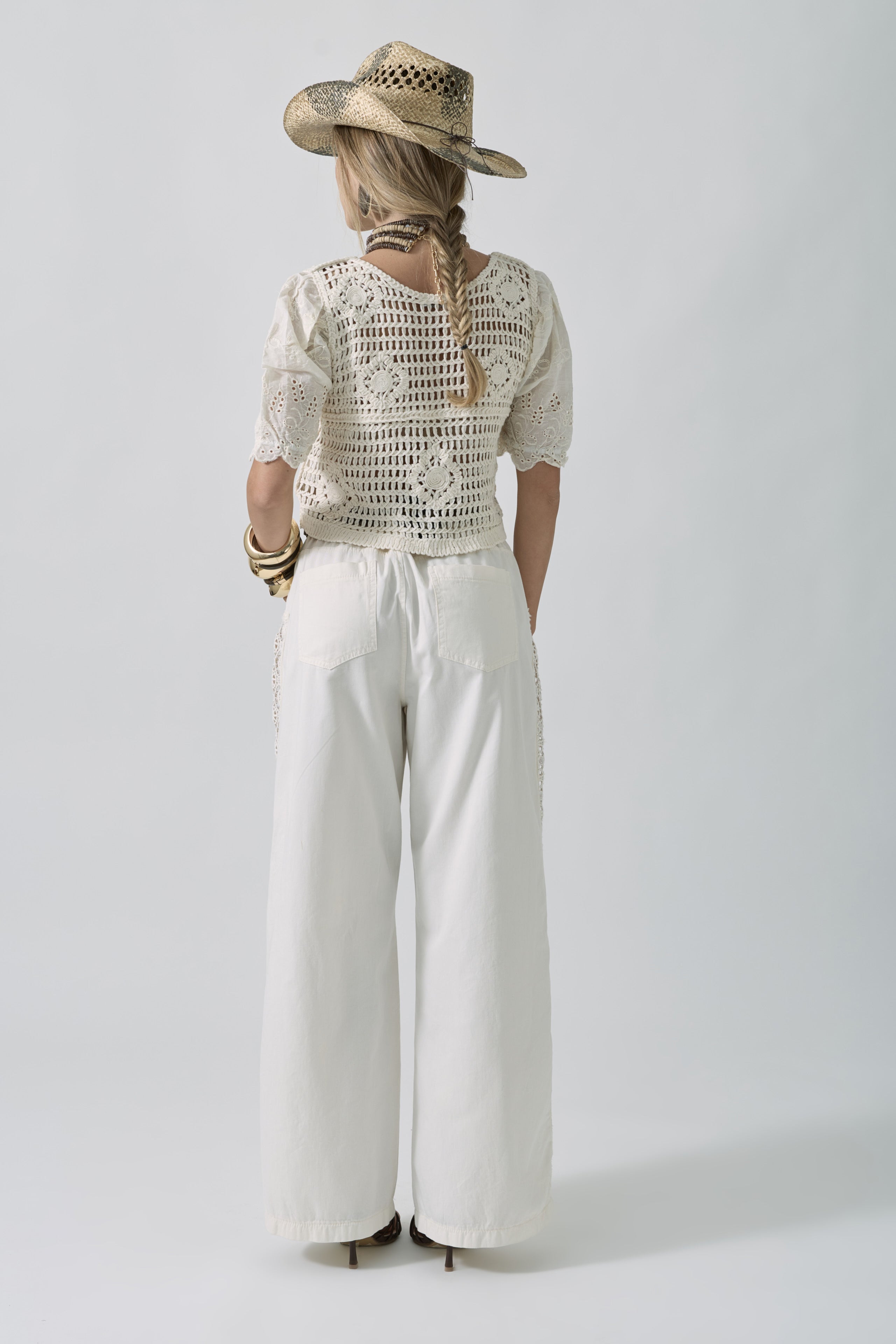 Pantalone Ricami panna|Colore:Panna