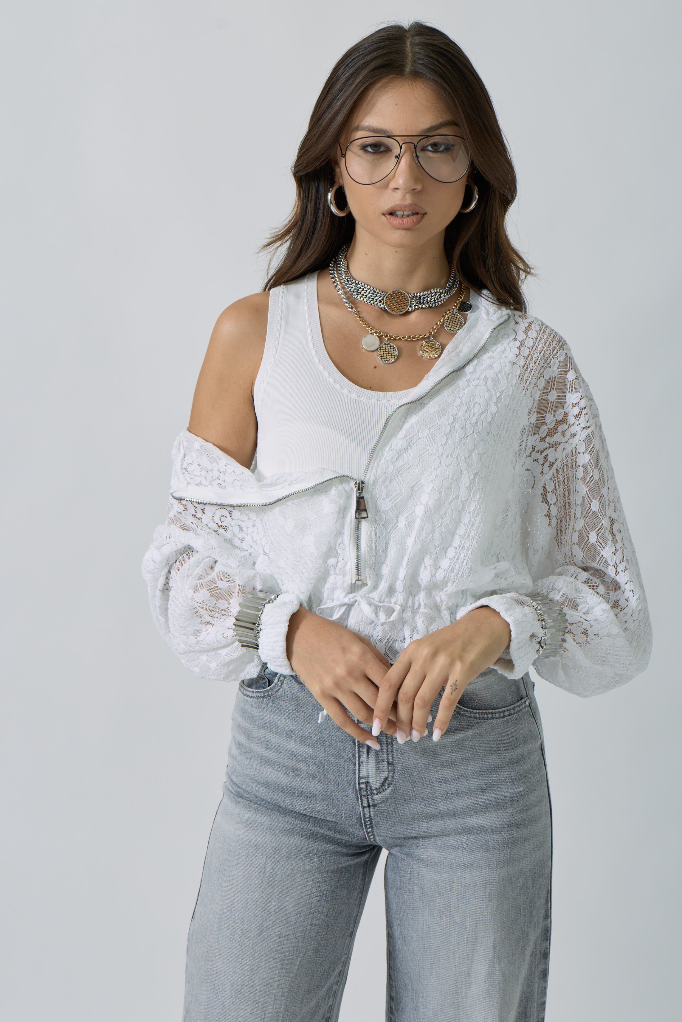 Bomber Pizzo bianco|Colore:Bianco