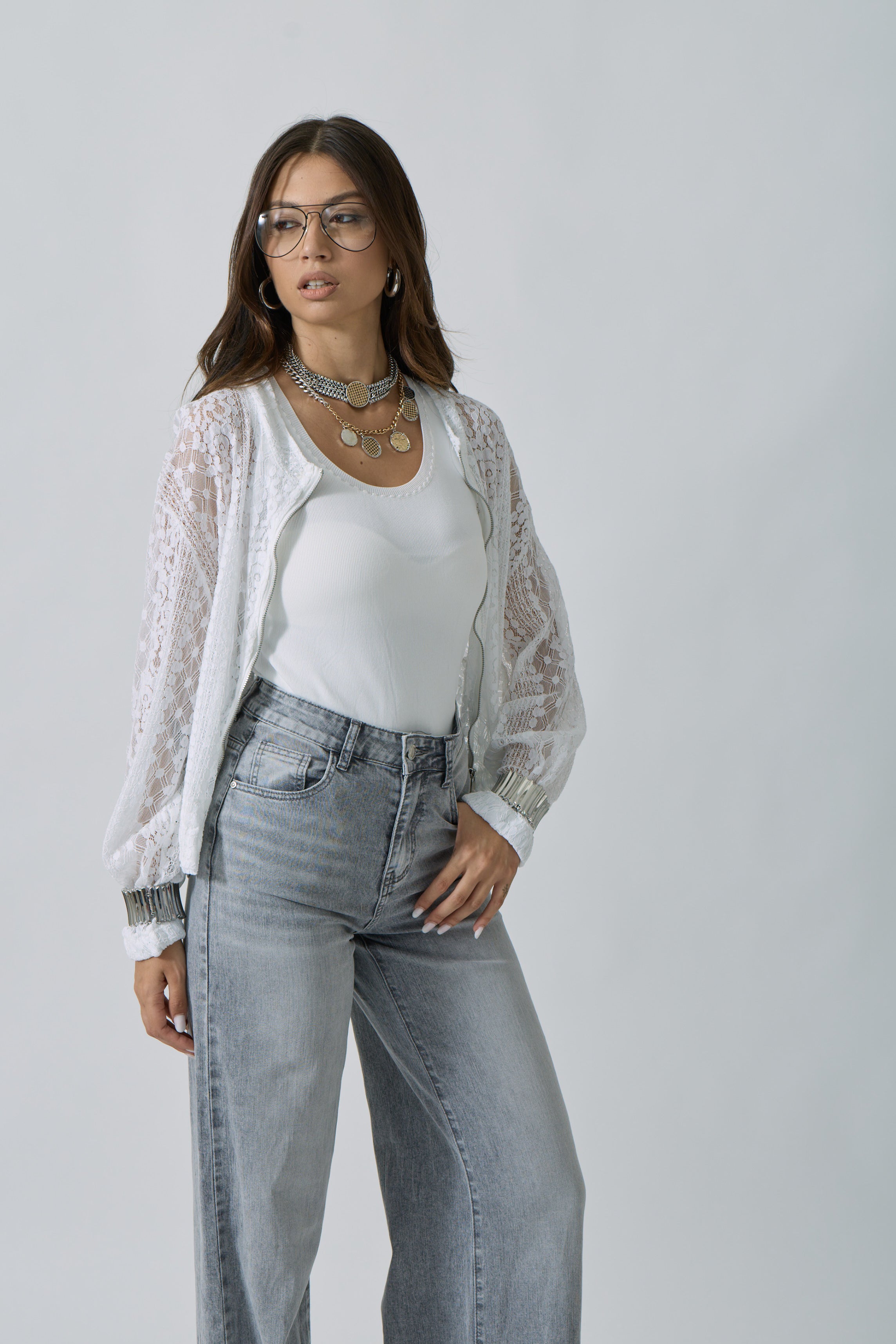 Bomber Pizzo bianco|Colore:Bianco