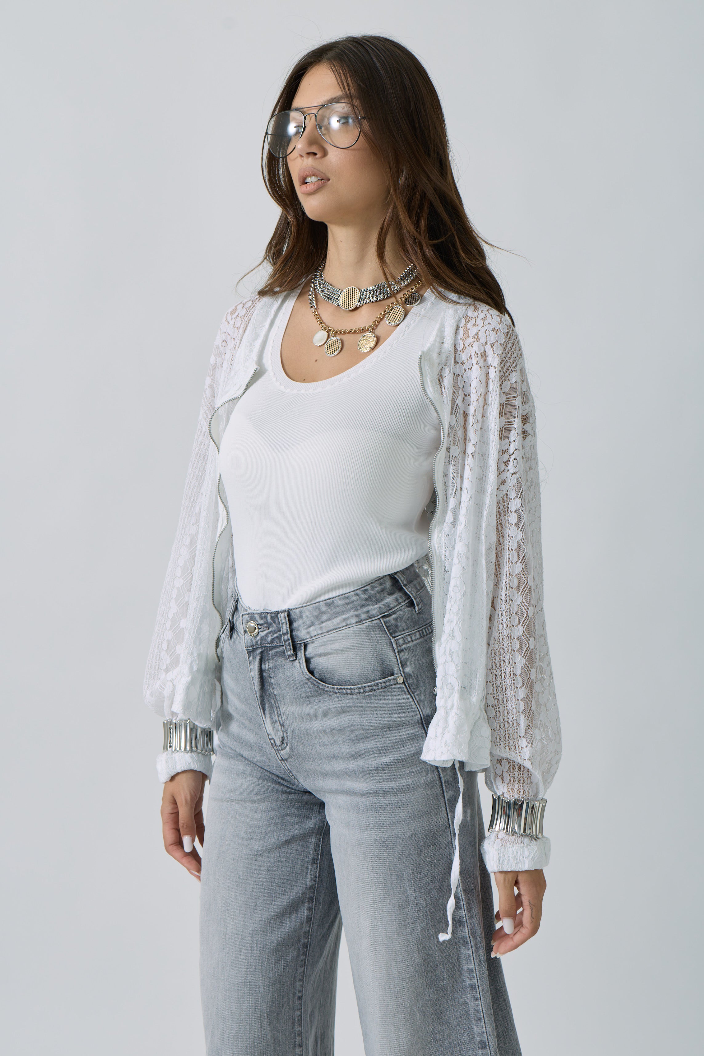 Bomber Pizzo bianco|Colore:Bianco