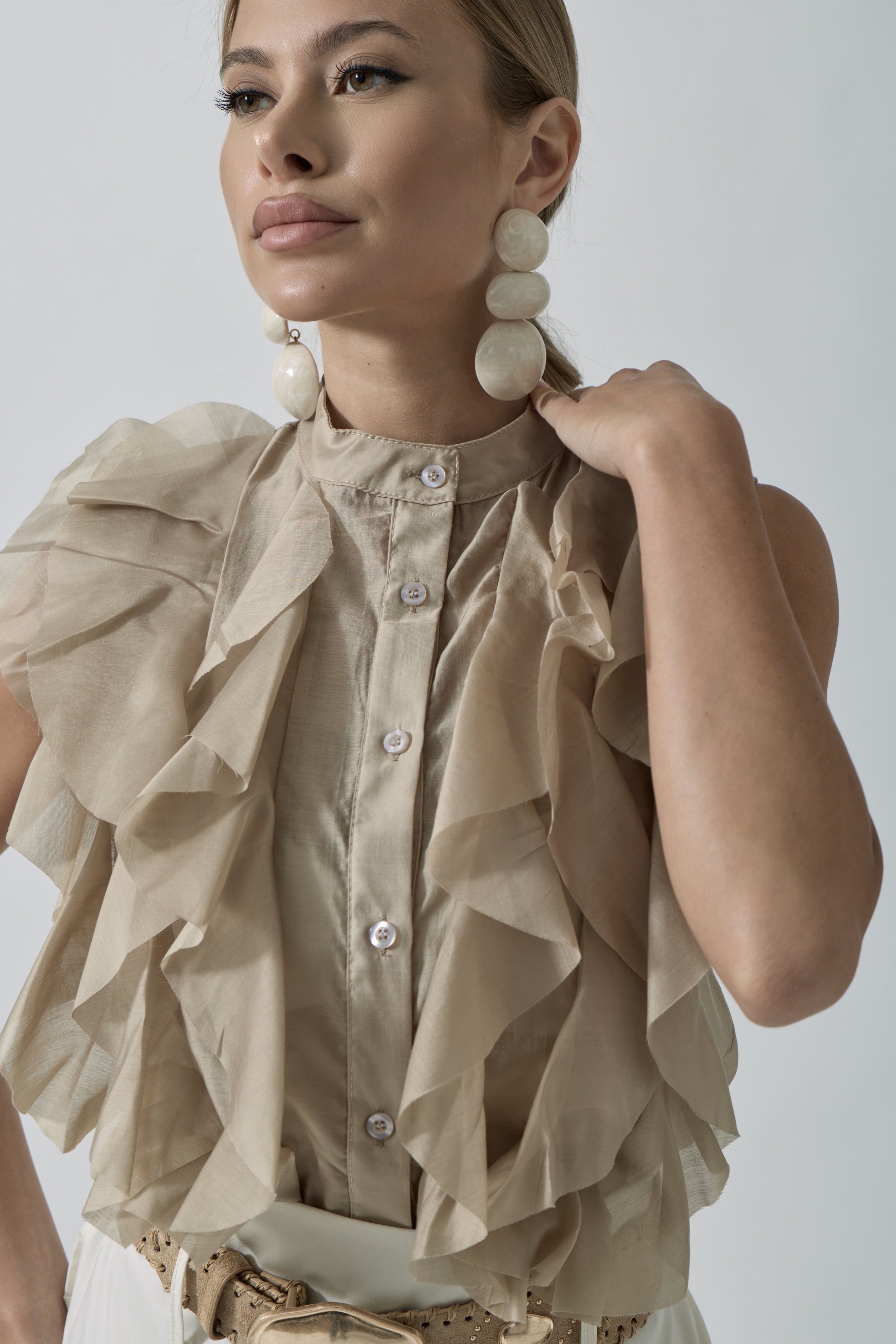Camicia Rouches Beige scuro|Colore:Beige scuro