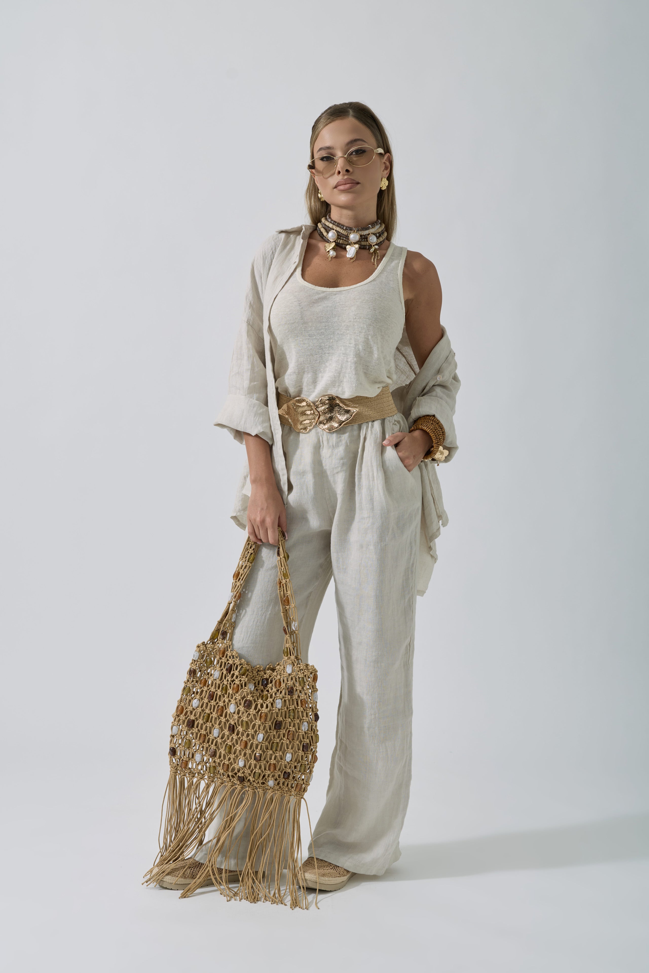 Pantalone Puro Lino Beige chiaro|Colore:Beige chiaro