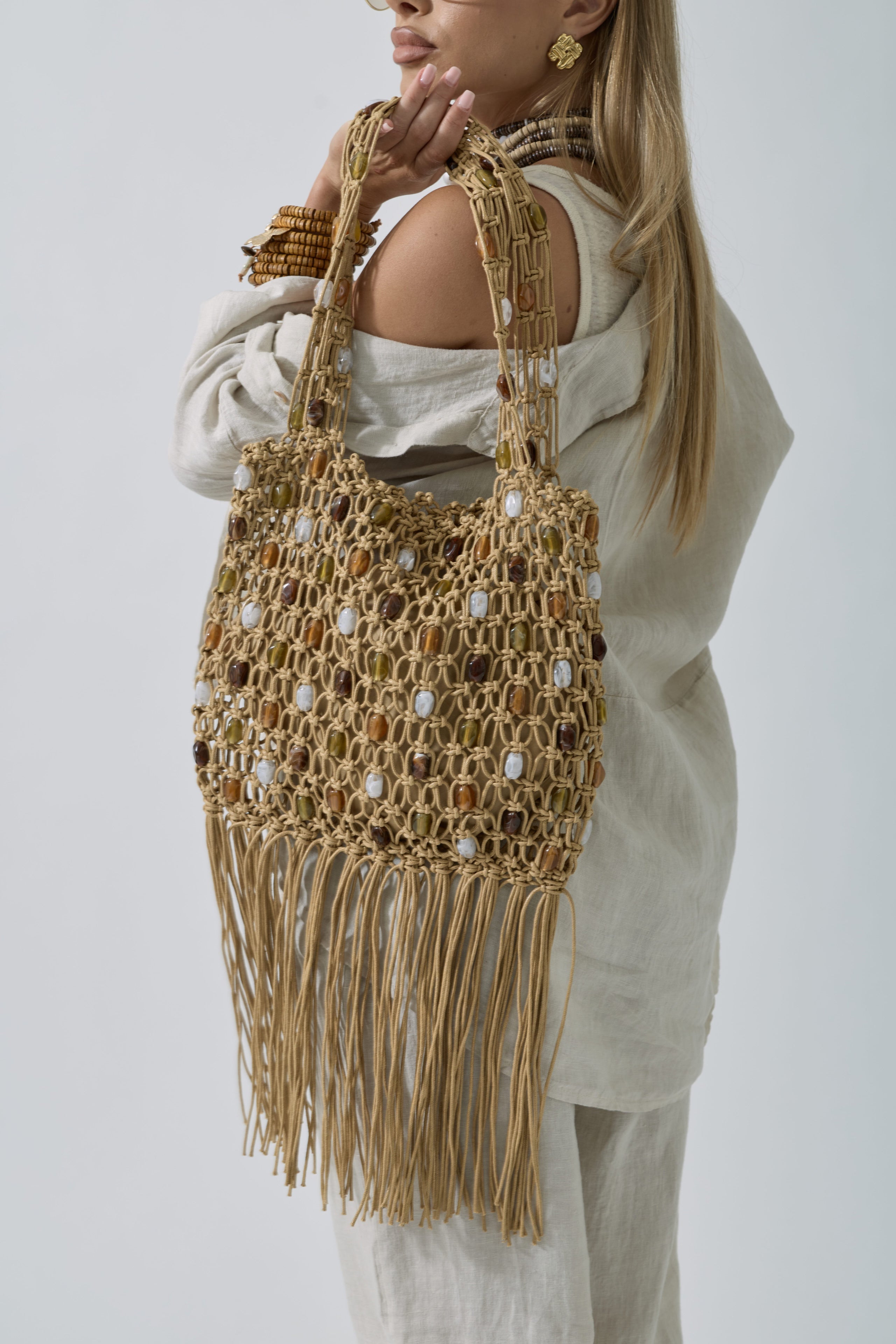 Borsa Crochet Pietre beige|Colore:Beige
