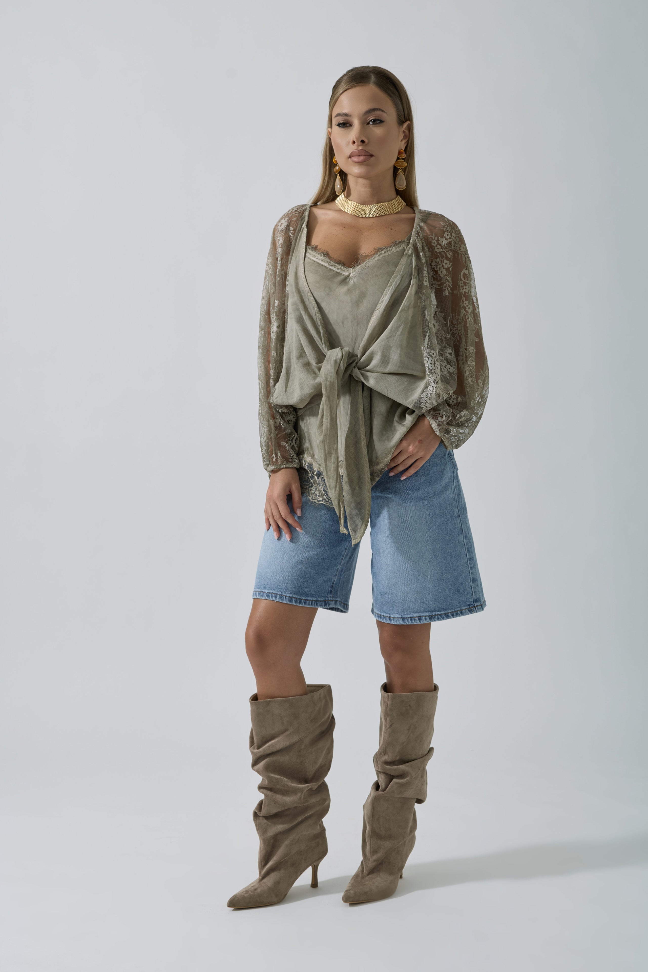 Coprispalle Pizzo Karen fango|Colore:Fango