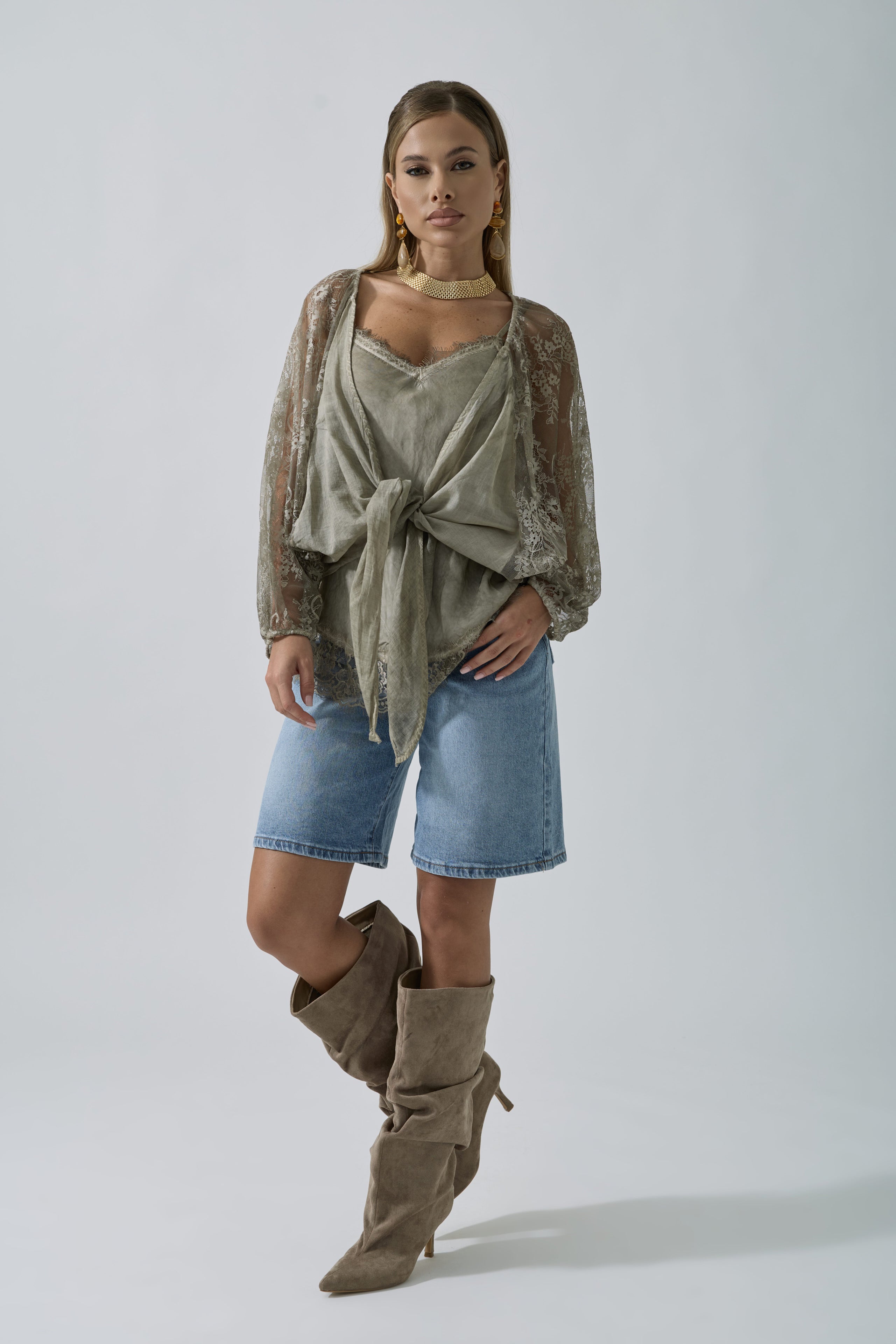 Coprispalle Pizzo Karen fango|Colore:Fango