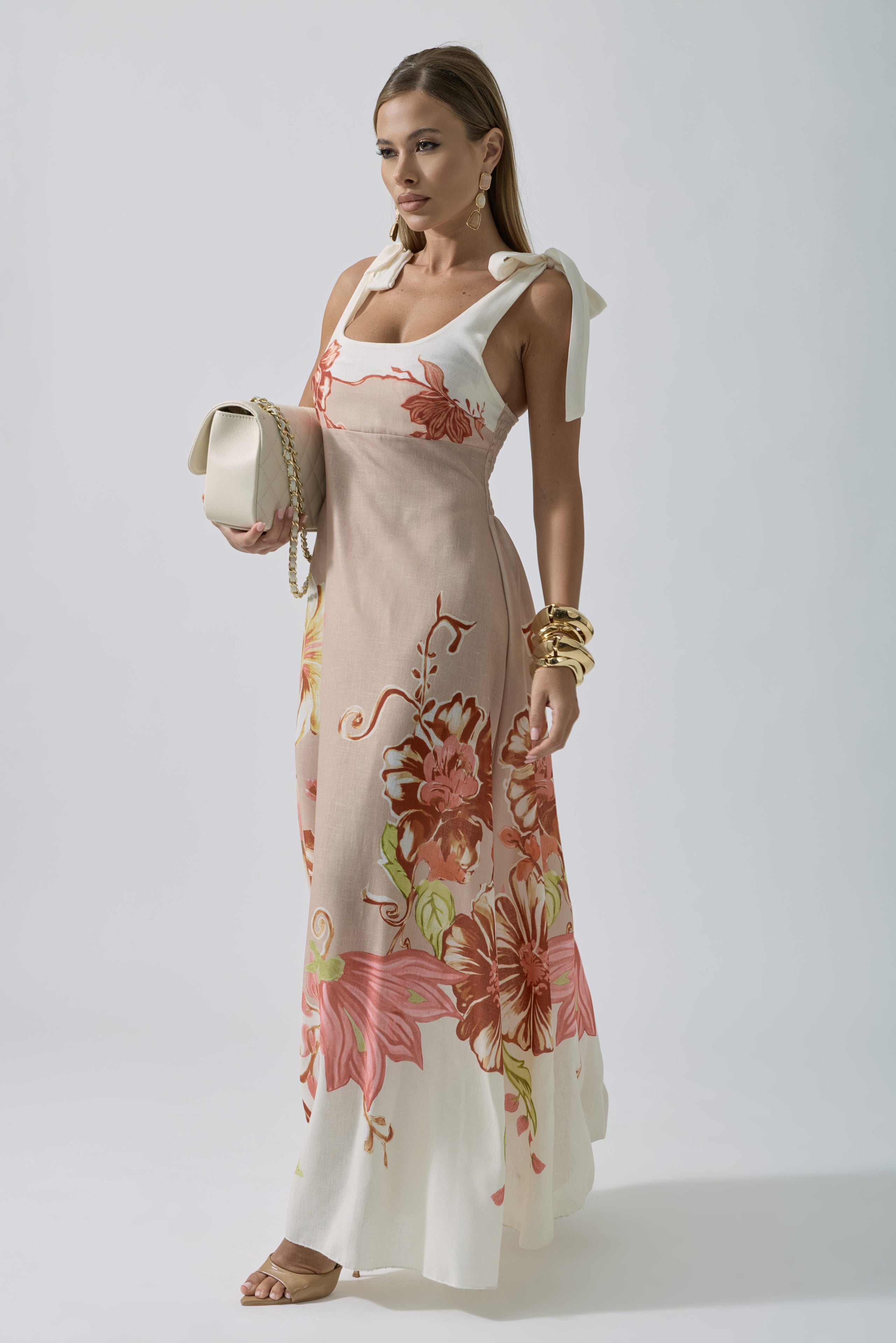 Abito Lungo Flores beige|Colore:Beige