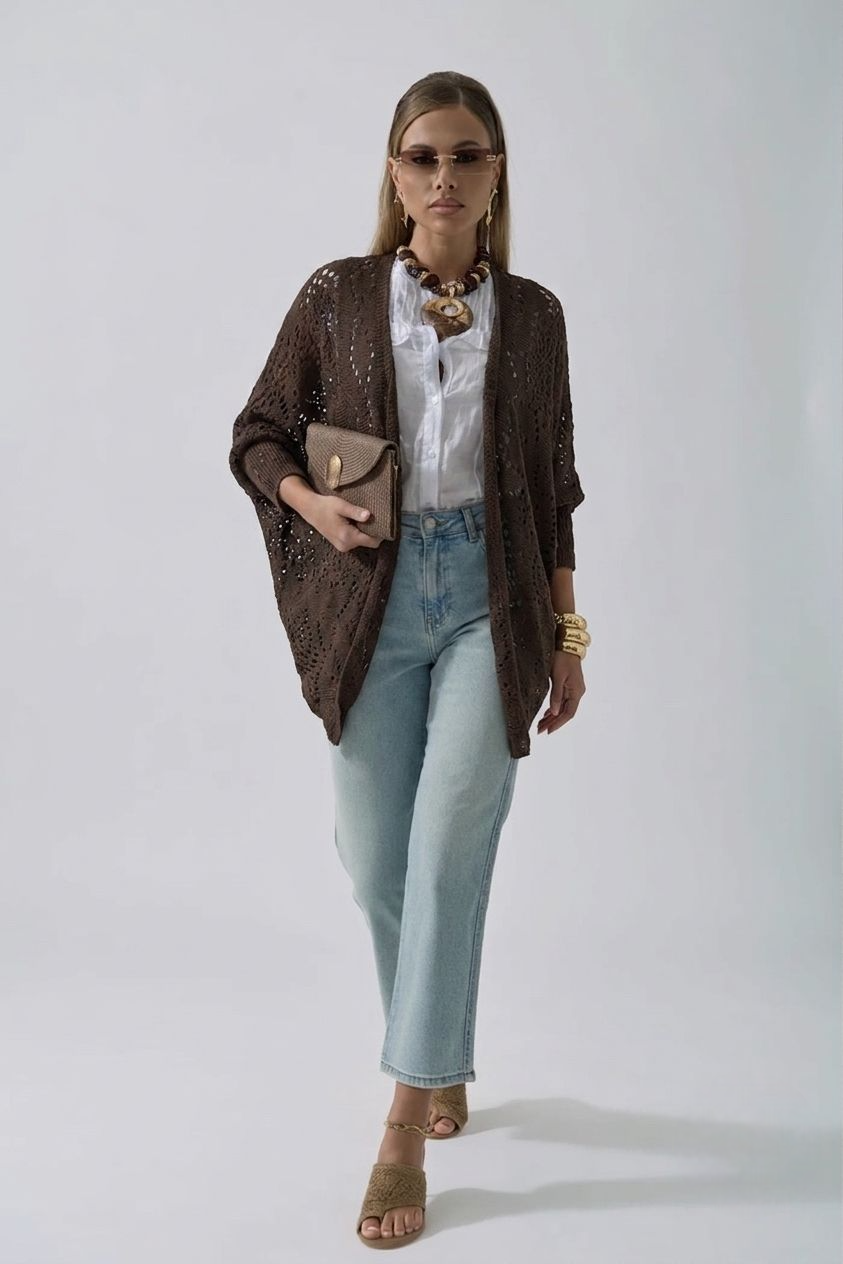Cardigan Traforato testa di moro|Colore:Testa di moro