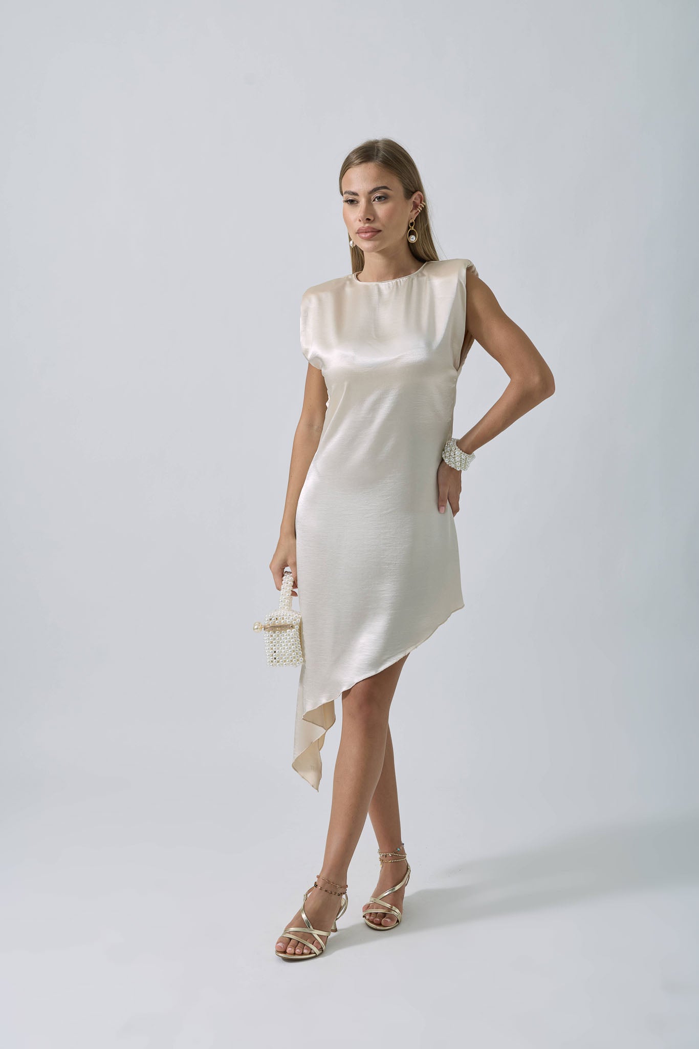 Abito Asimmetrico Con Spalline champagne|Colore:Champagne