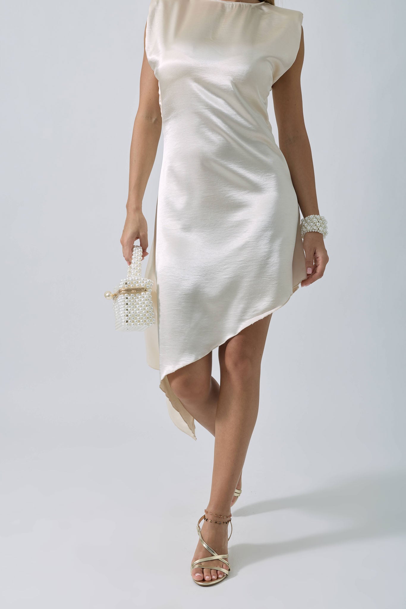 Abito Asimmetrico Con Spalline champagne|Colore:Champagne