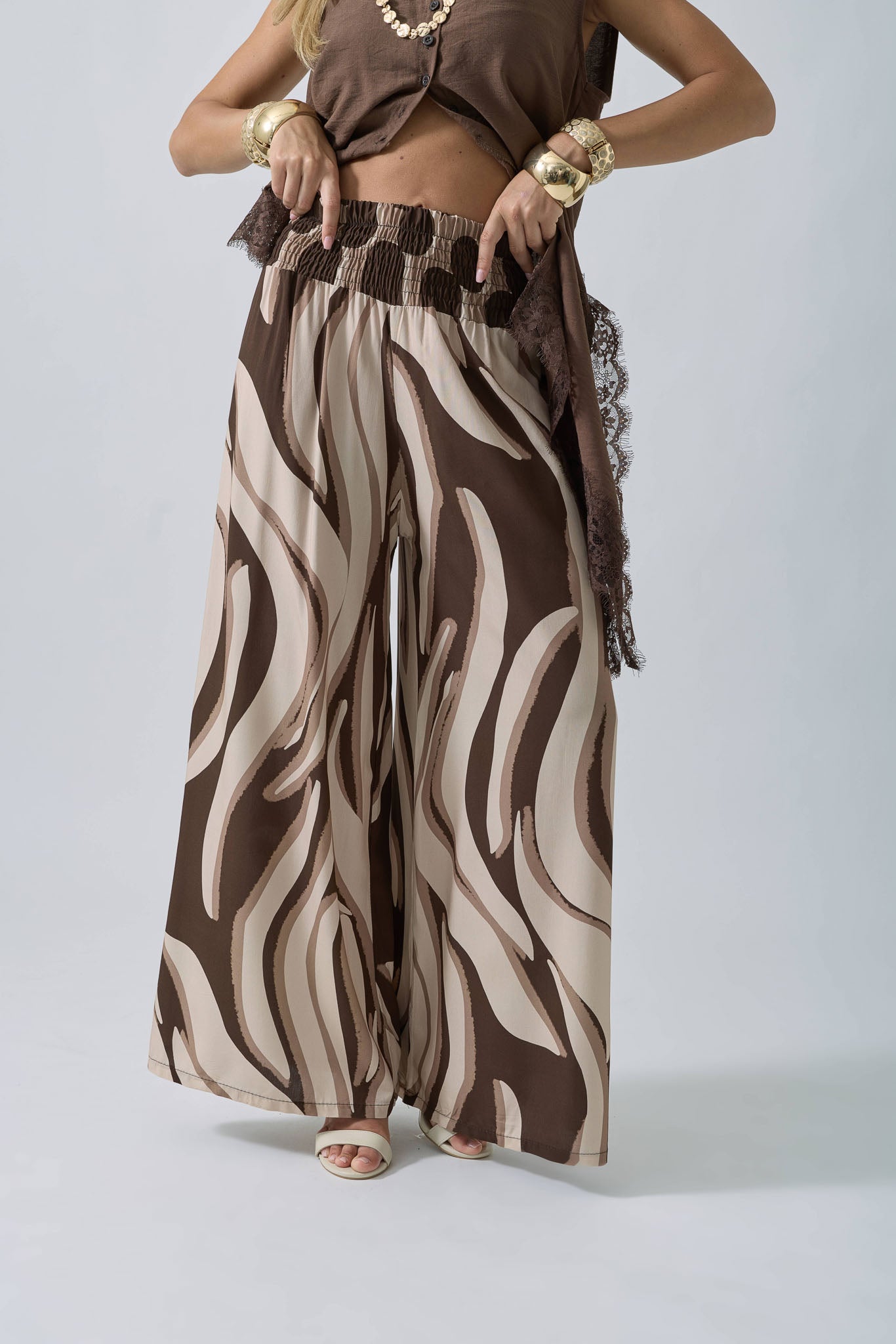 Pantalone Fantasia Ondulata beige|Colore:Beige