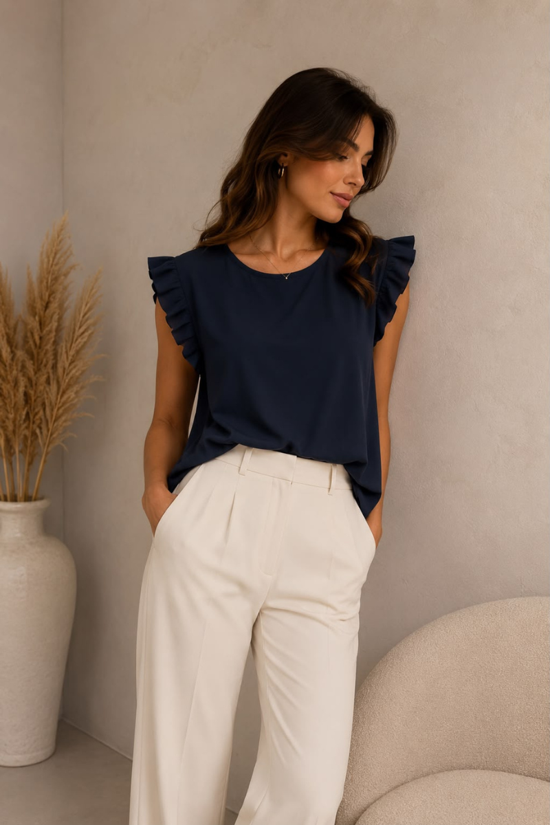T-Shirt Giromanica Volant Blu|Colore:Blu