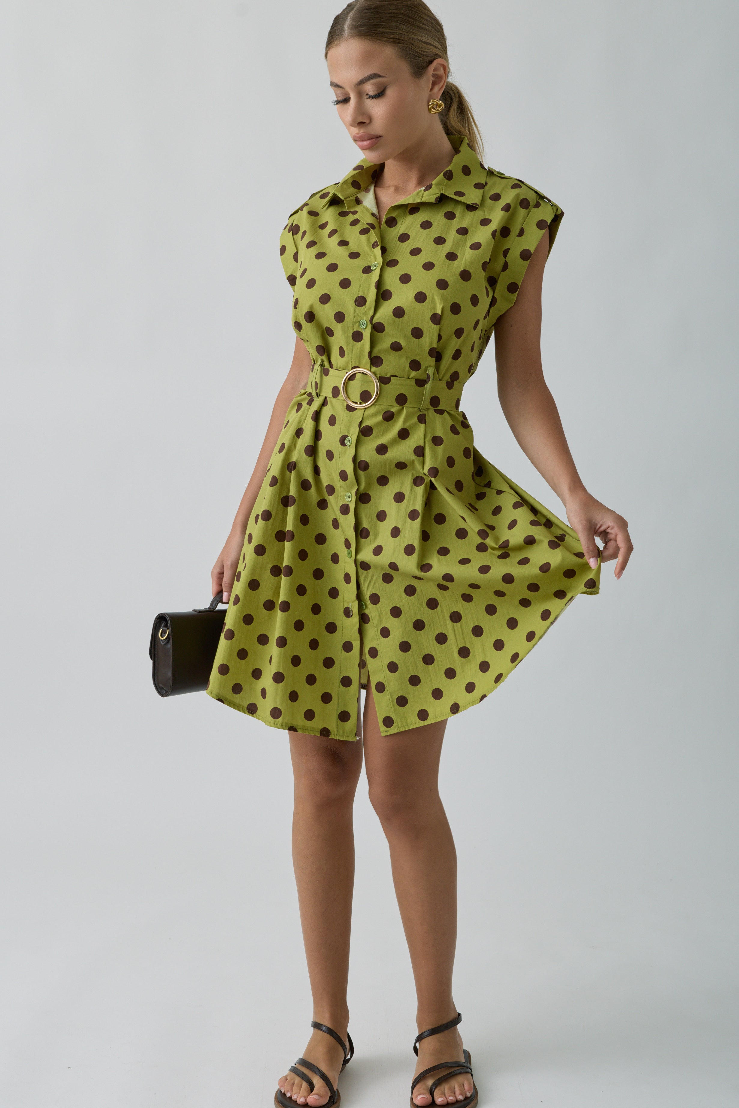 Abito Pois Con Bottoni Verde|Colore:Verde