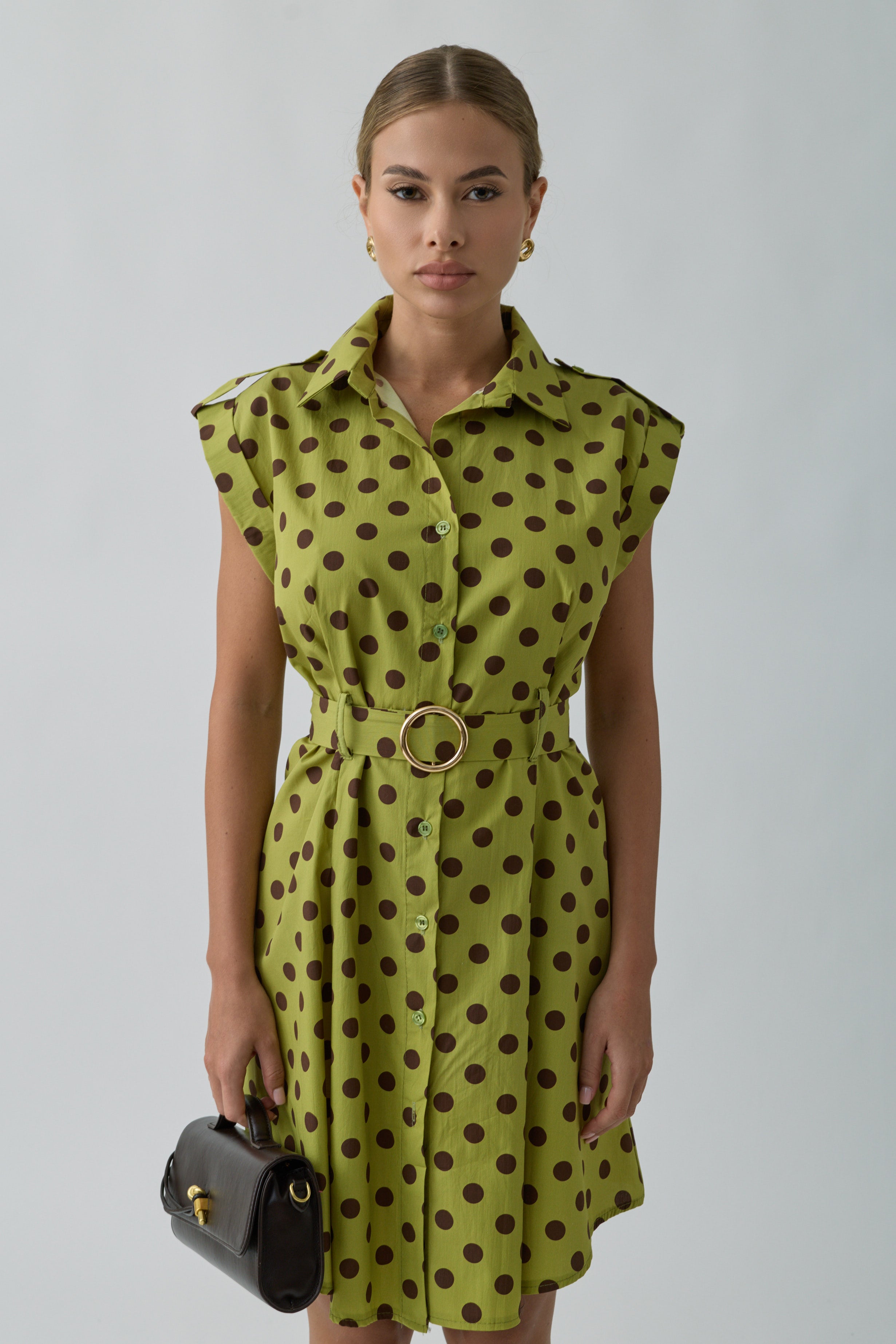 Abito Pois Con Bottoni Verde|Colore:Verde
