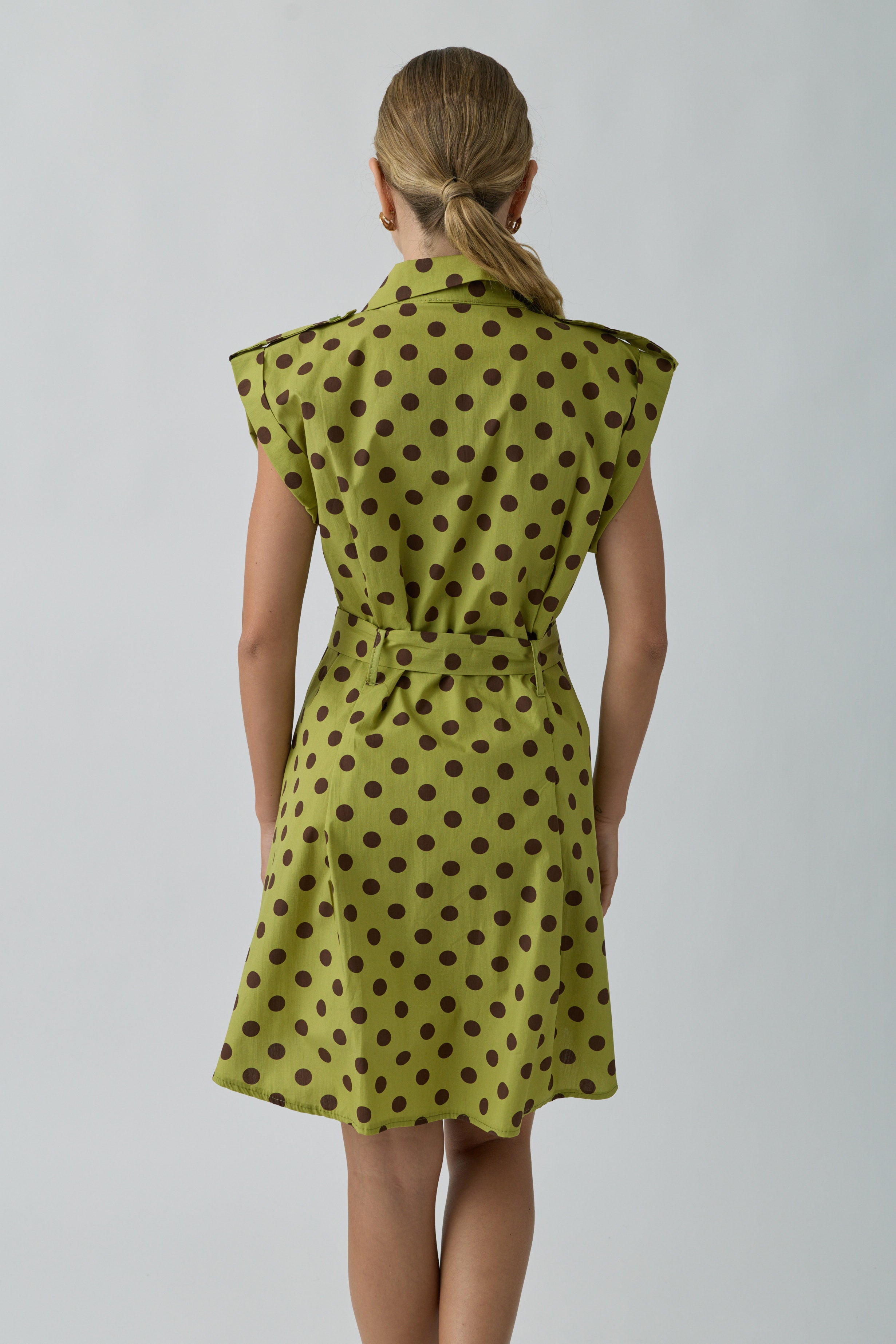 Abito Pois Con Bottoni Verde|Colore:Verde