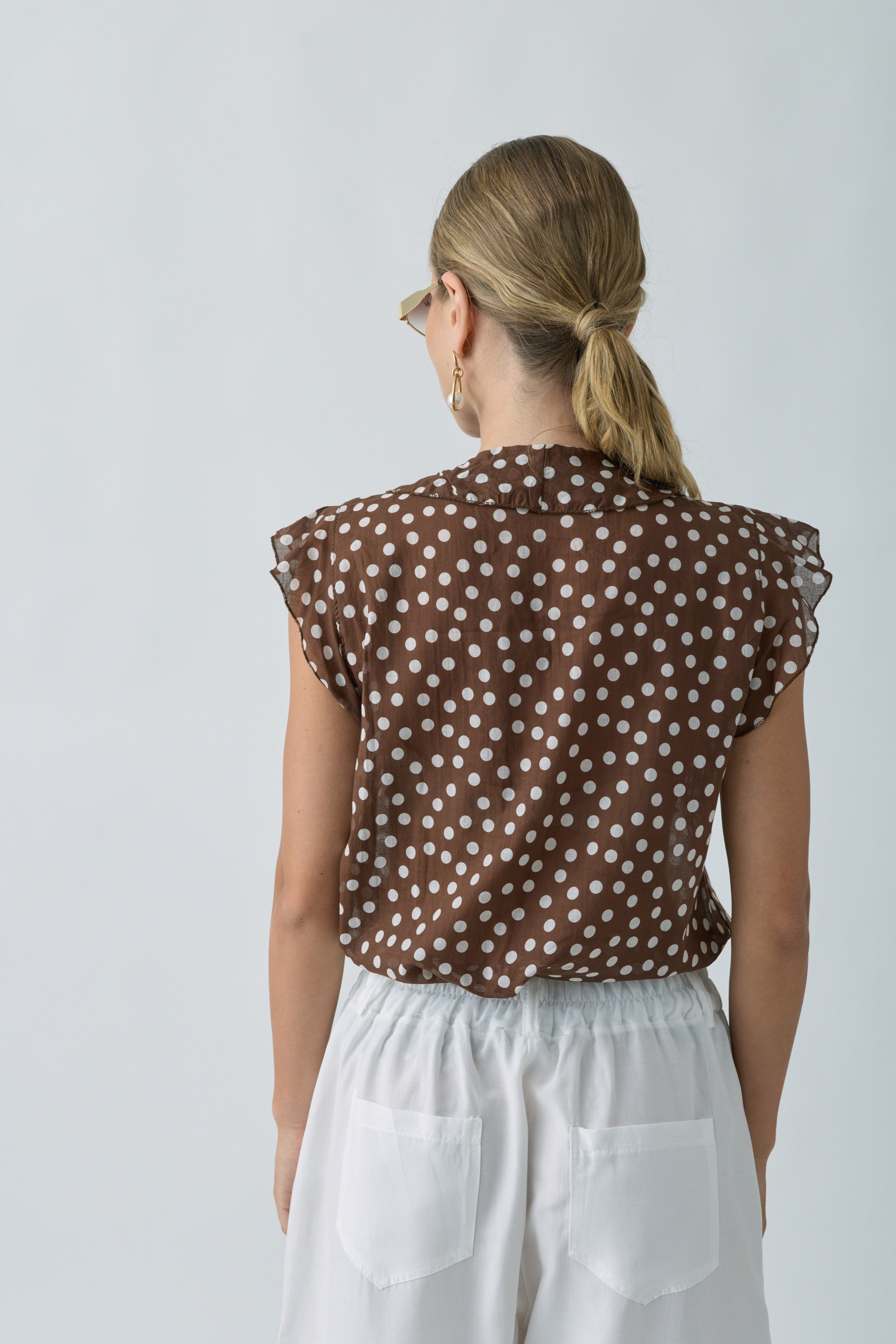Blusa A Pois Con Volant Cacao|Colore:Cacao