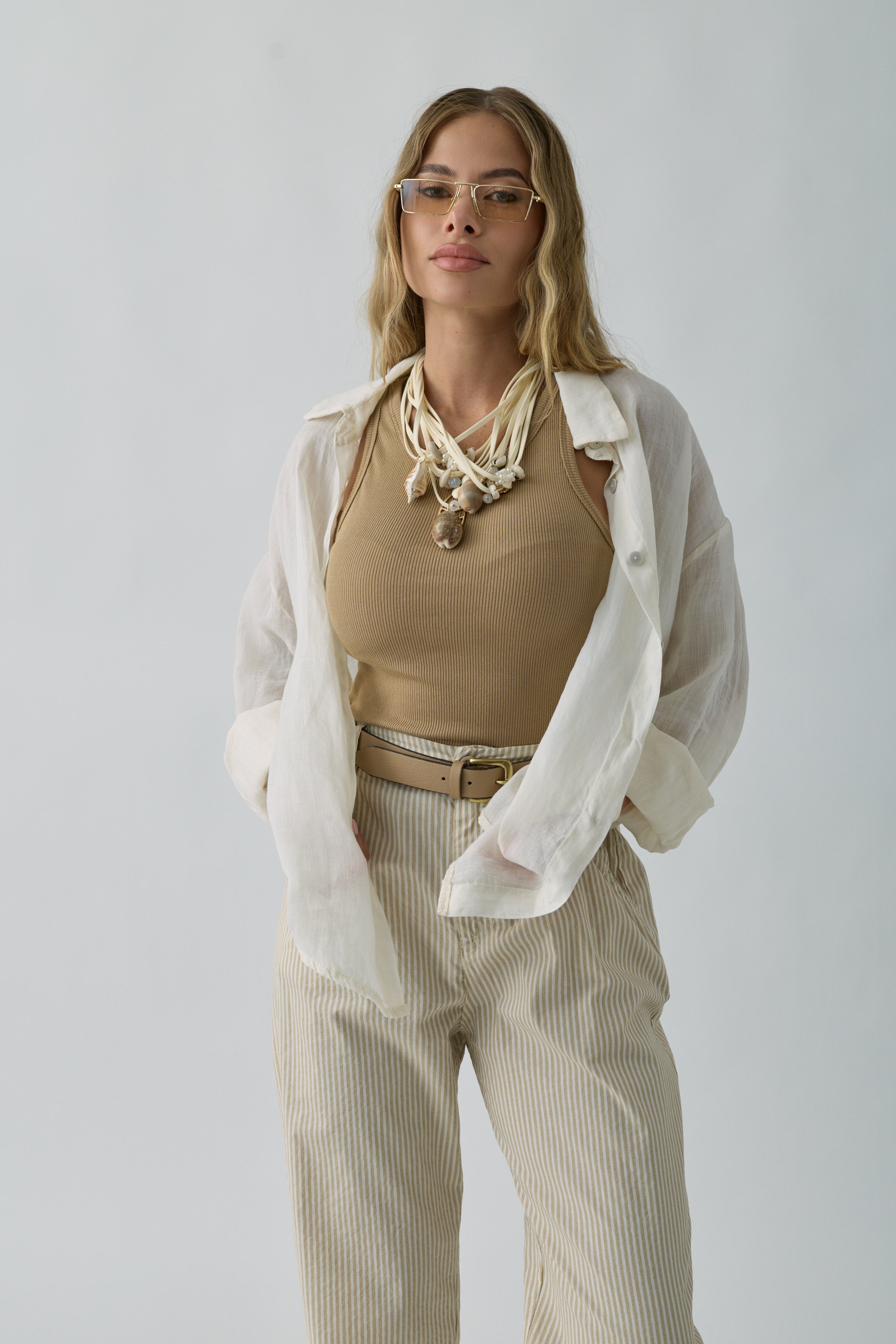 Camicia Ines Beige chiaro|Colore:Beige chiaro