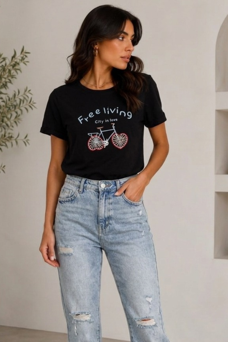 T-Shirt Free Living nero|Colore:Nero