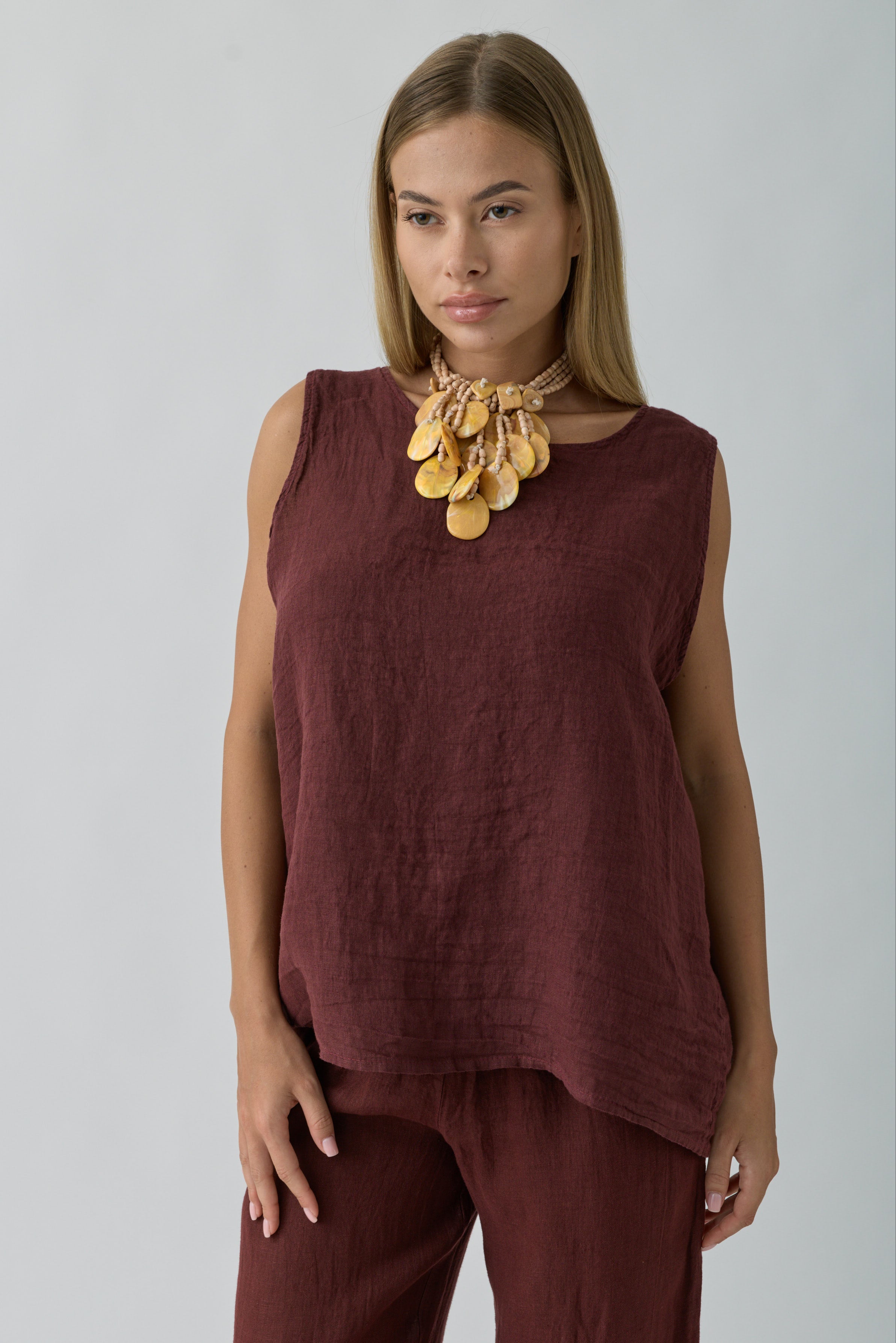 Blusa Lino Bottoni bordeaux|Colore:Bordeaux
