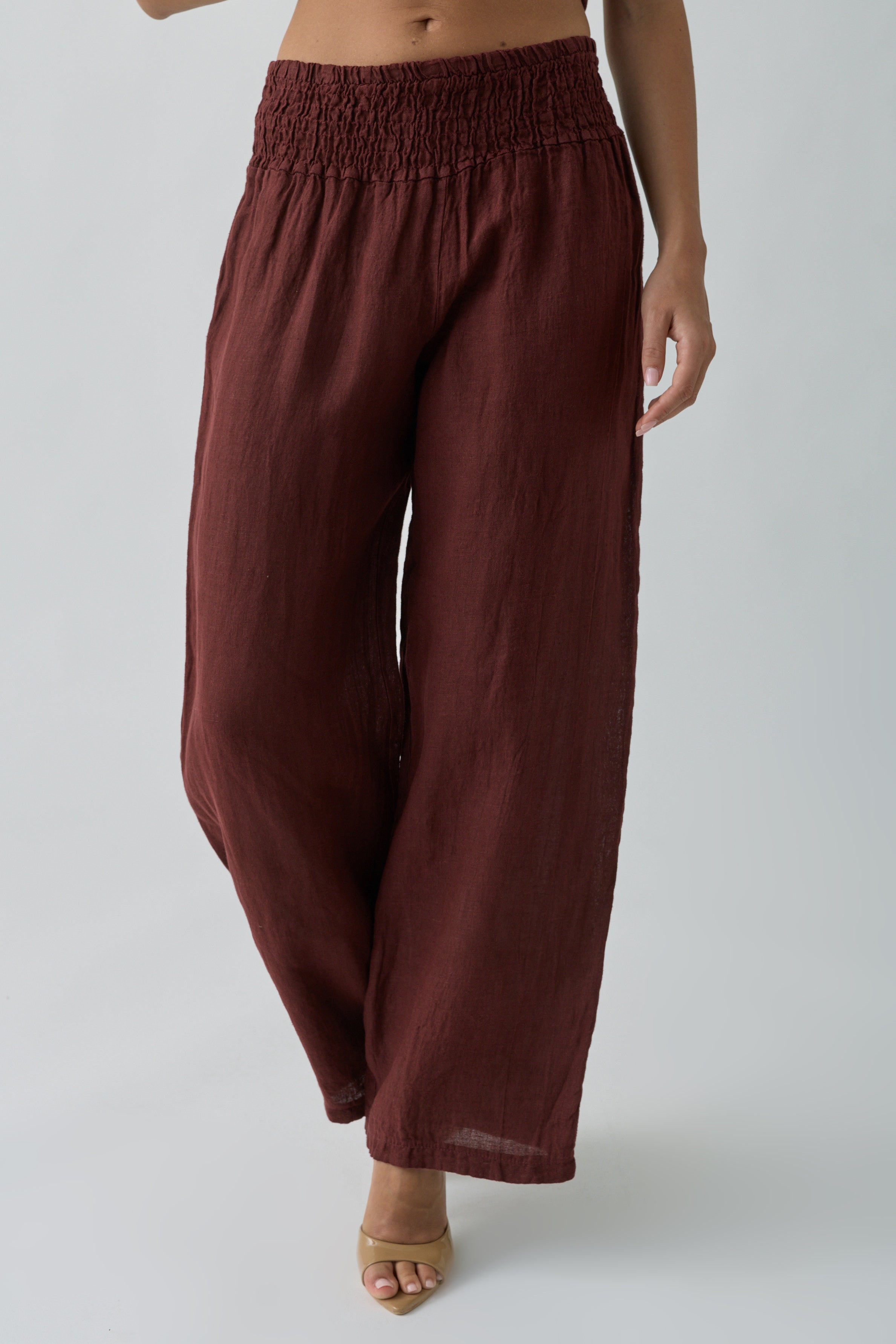 Pantalone Lino Fascia bordeaux|Colore:Bordeaux