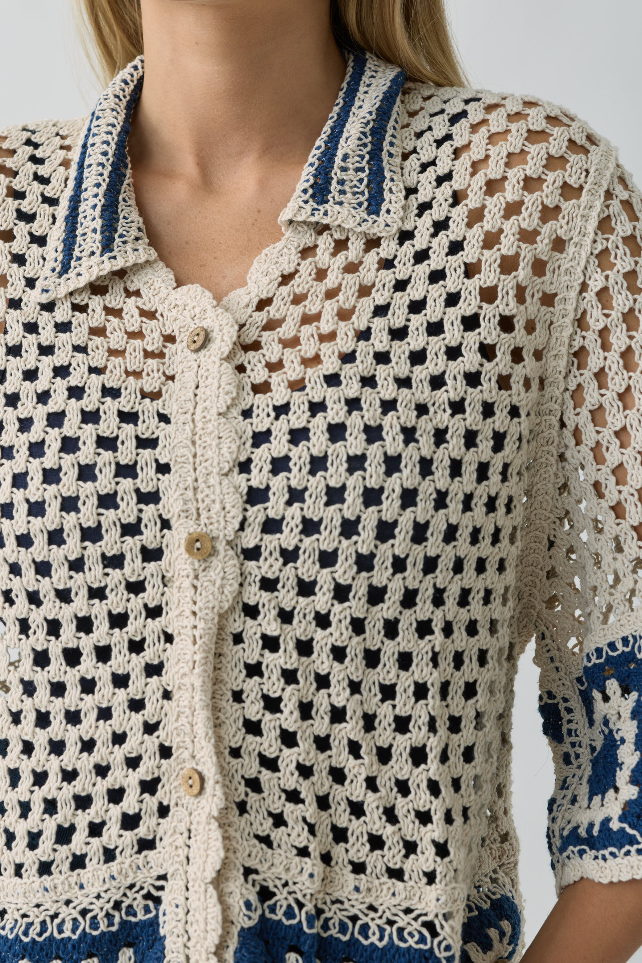 Cardigan Marcramé Paros blu|Colore:Blu