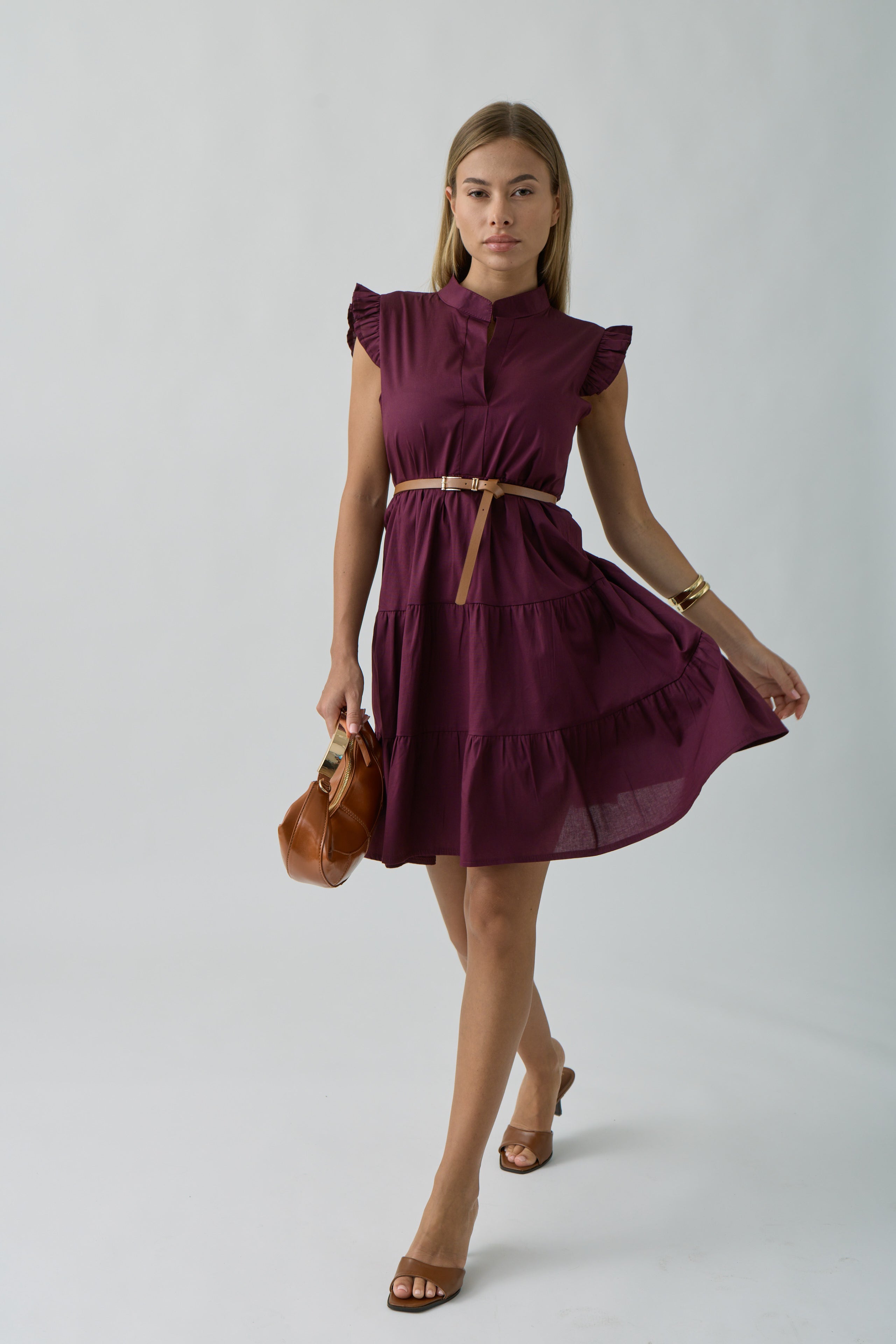 Abito Con Maniche Volant bordeaux|Colore:Bordeaux