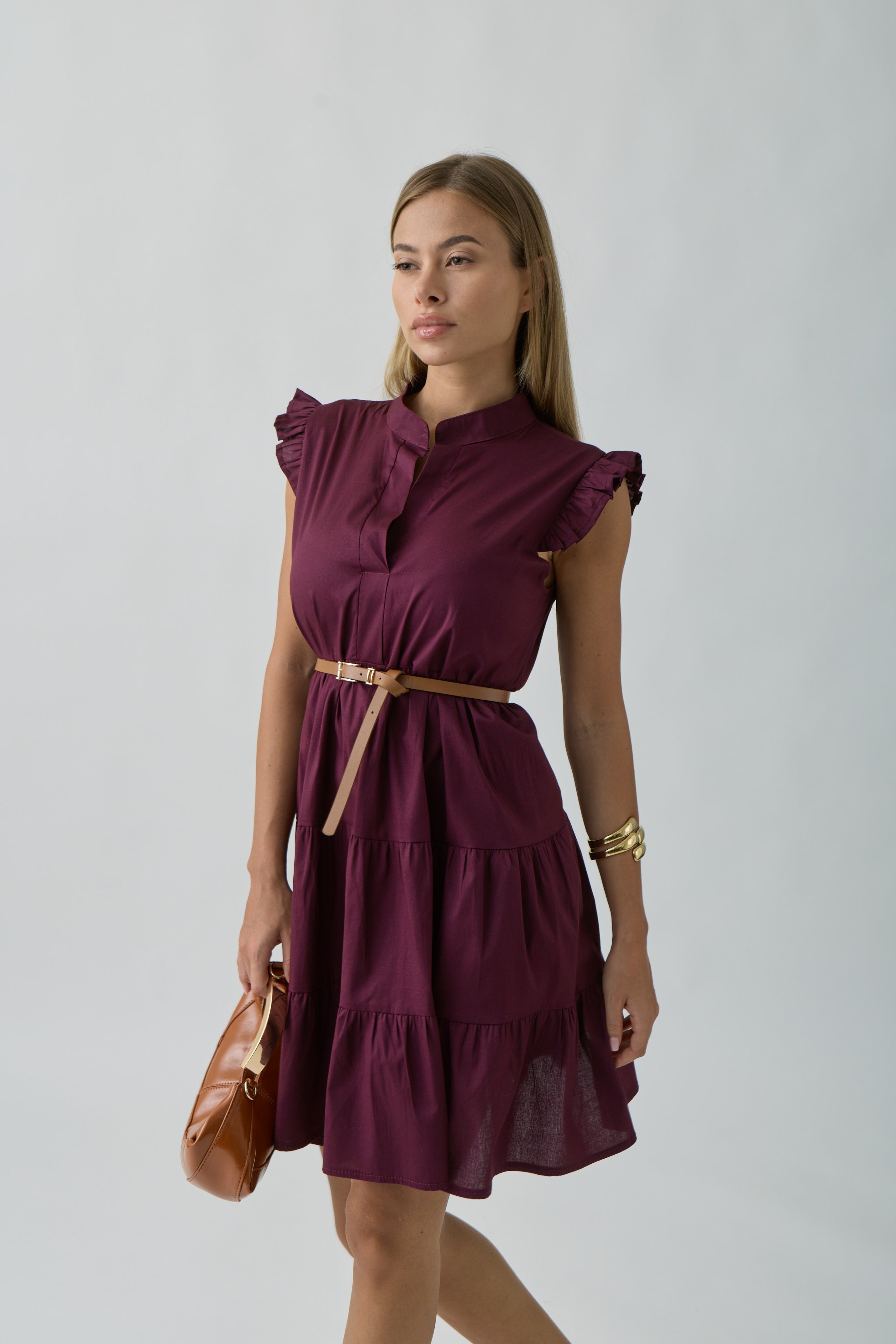Abito Con Maniche Volant bordeaux|Colore:Bordeaux