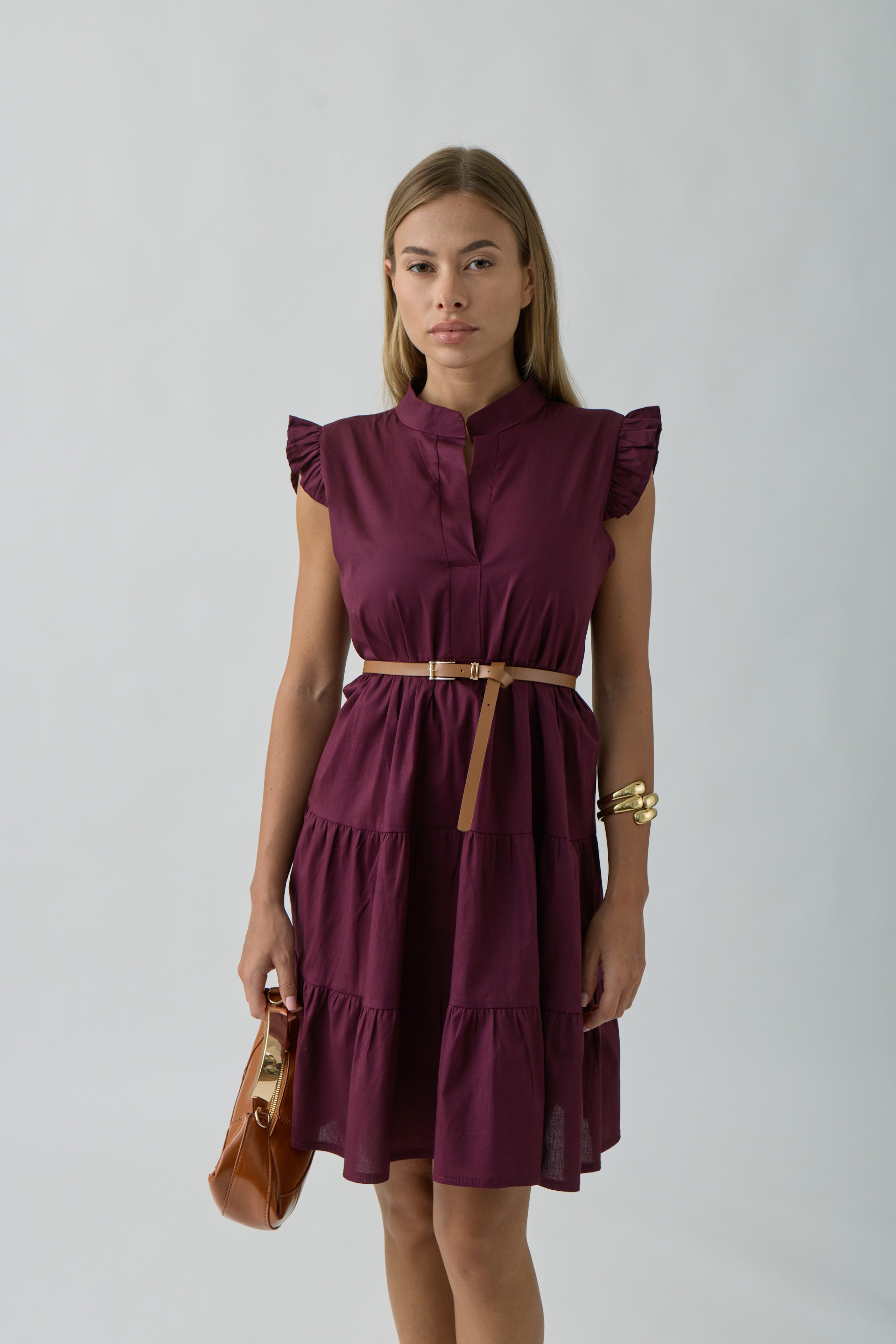 Abito Con Maniche Volant bordeaux|Colore:Bordeaux