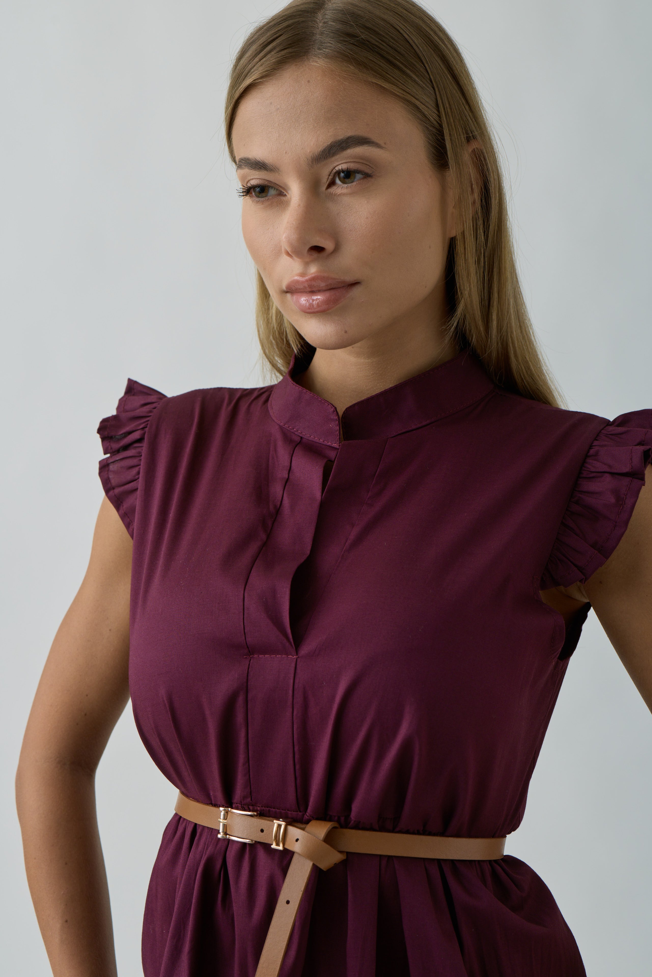 Abito Con Maniche Volant bordeaux|Colore:Bordeaux