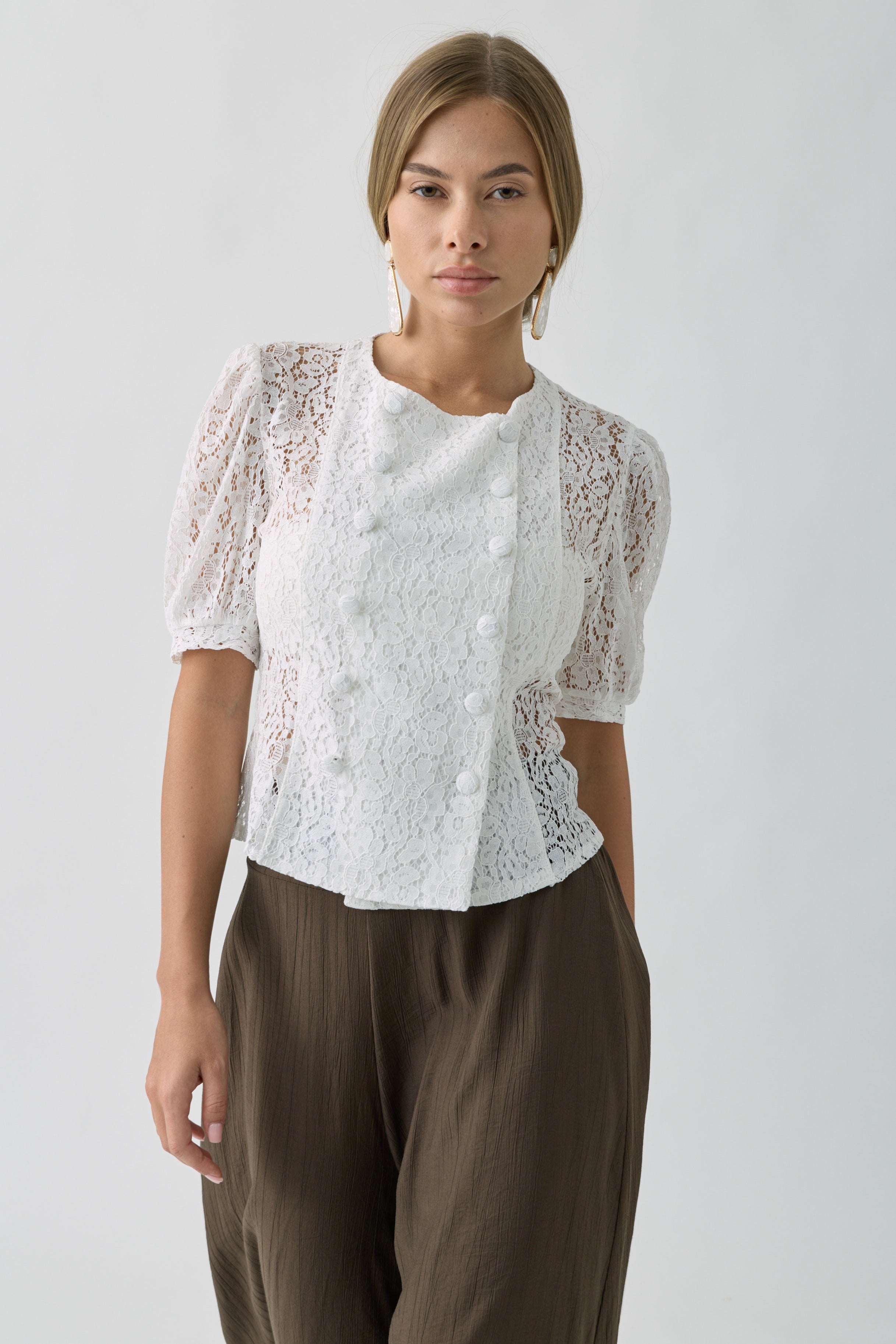 Camicia Pizzo Bon Ton bianco|Colore:Bianco