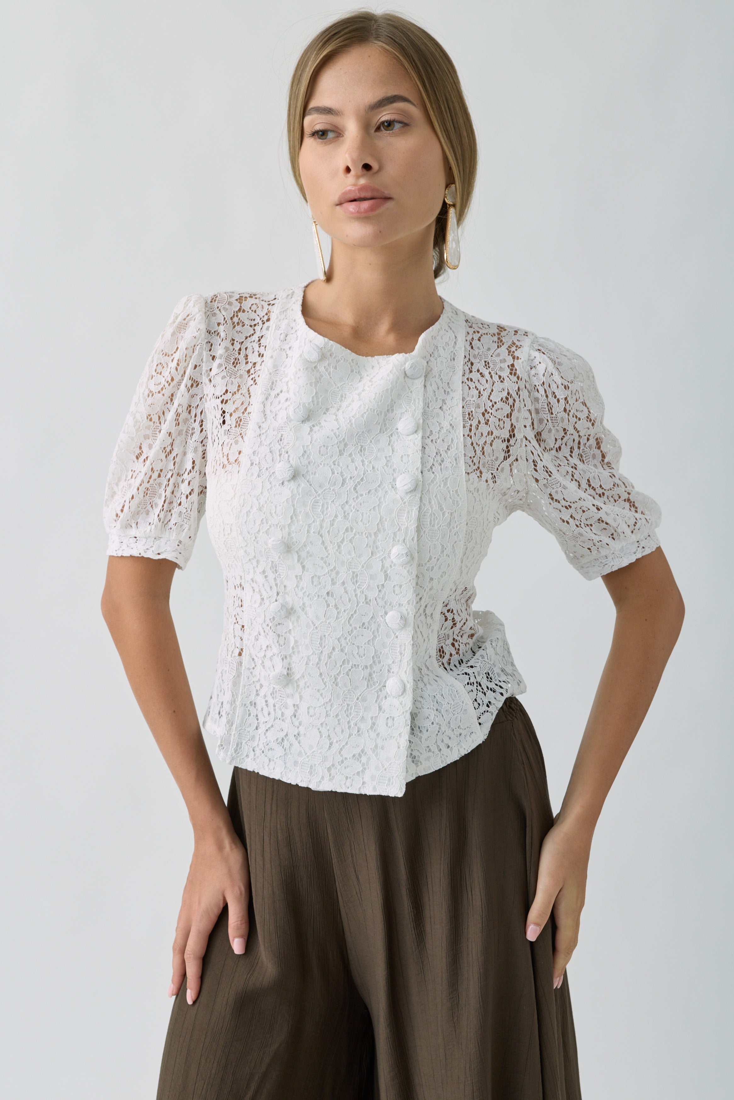 Camicia Pizzo Bon Ton bianco|Colore:Bianco