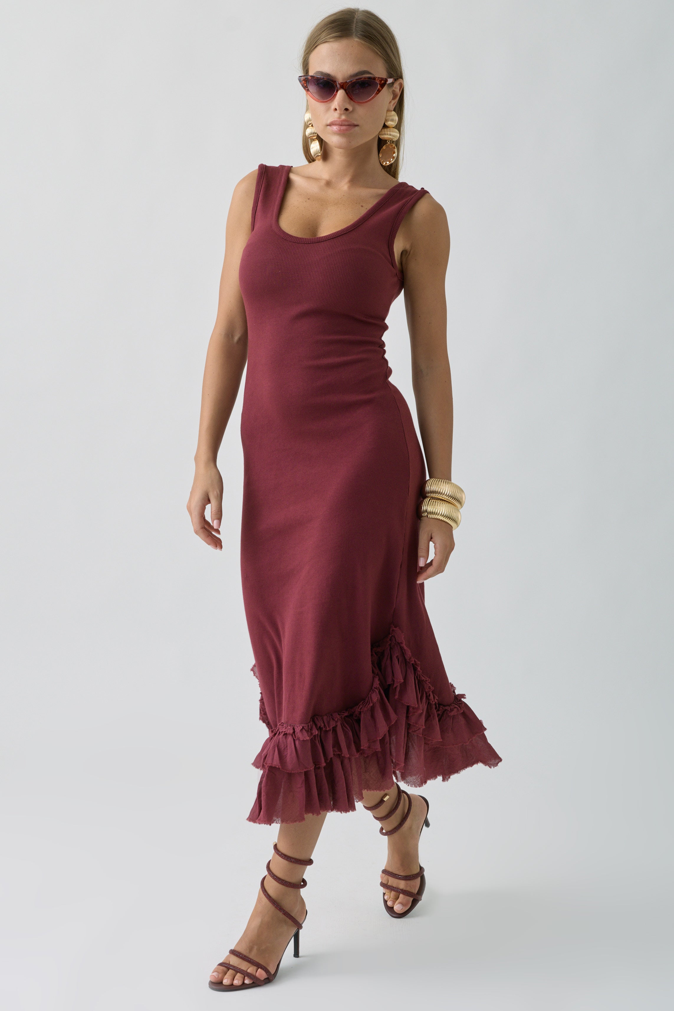Abito Con Balze bordeaux|Colore:Bordeaux