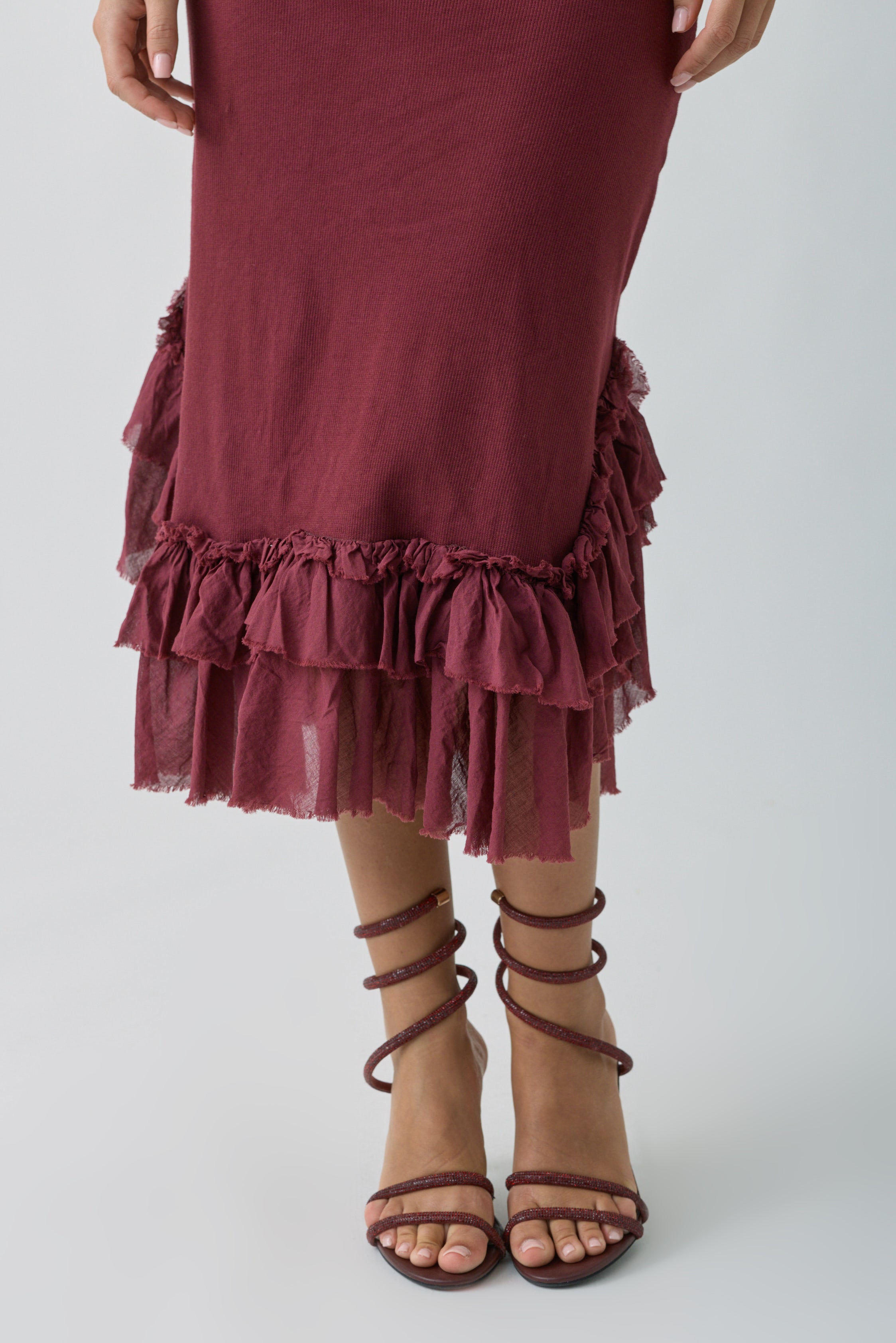 Abito Con Balze bordeaux|Colore:Bordeaux