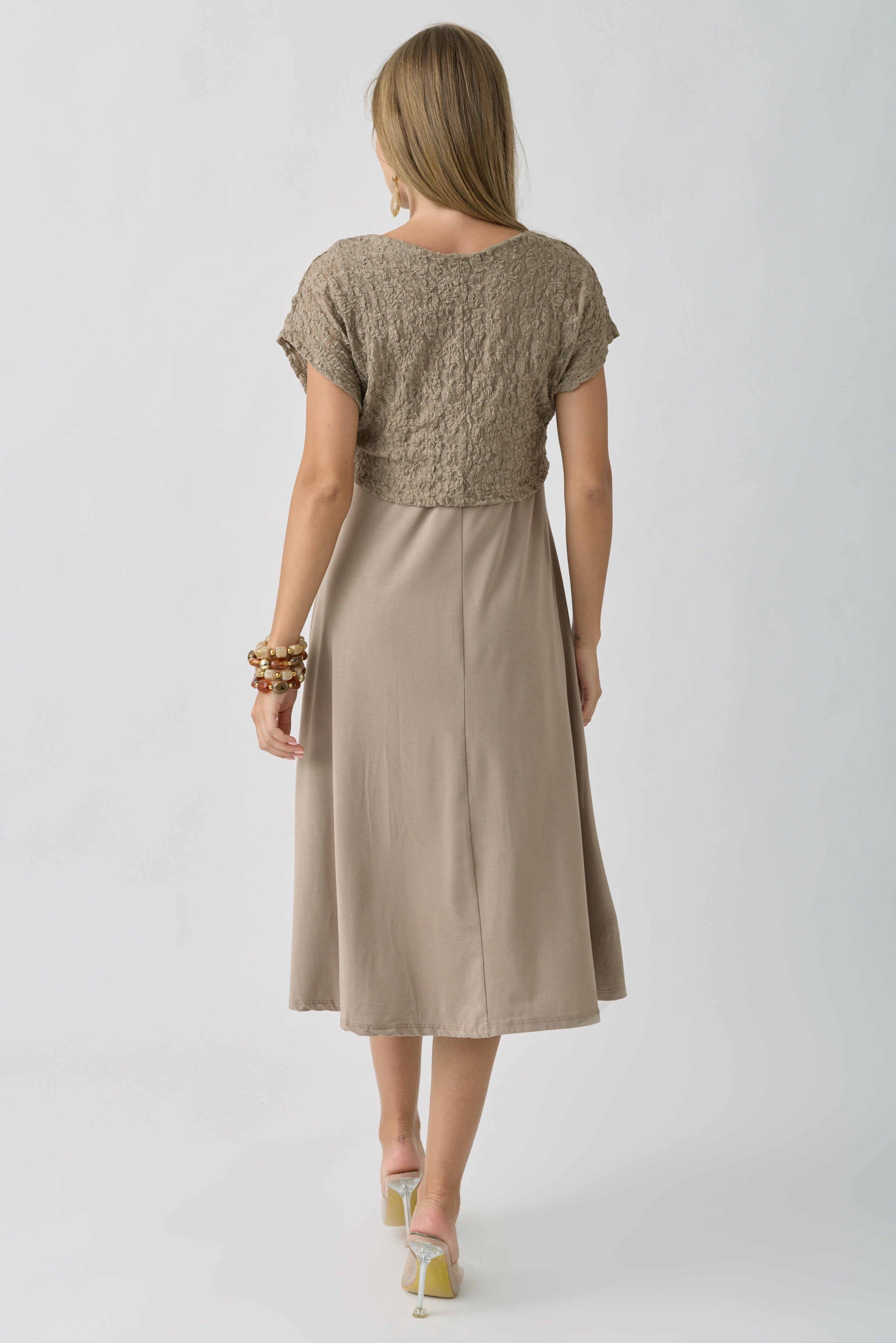 Abito Combinato Pizzo fango|Colore:Fango