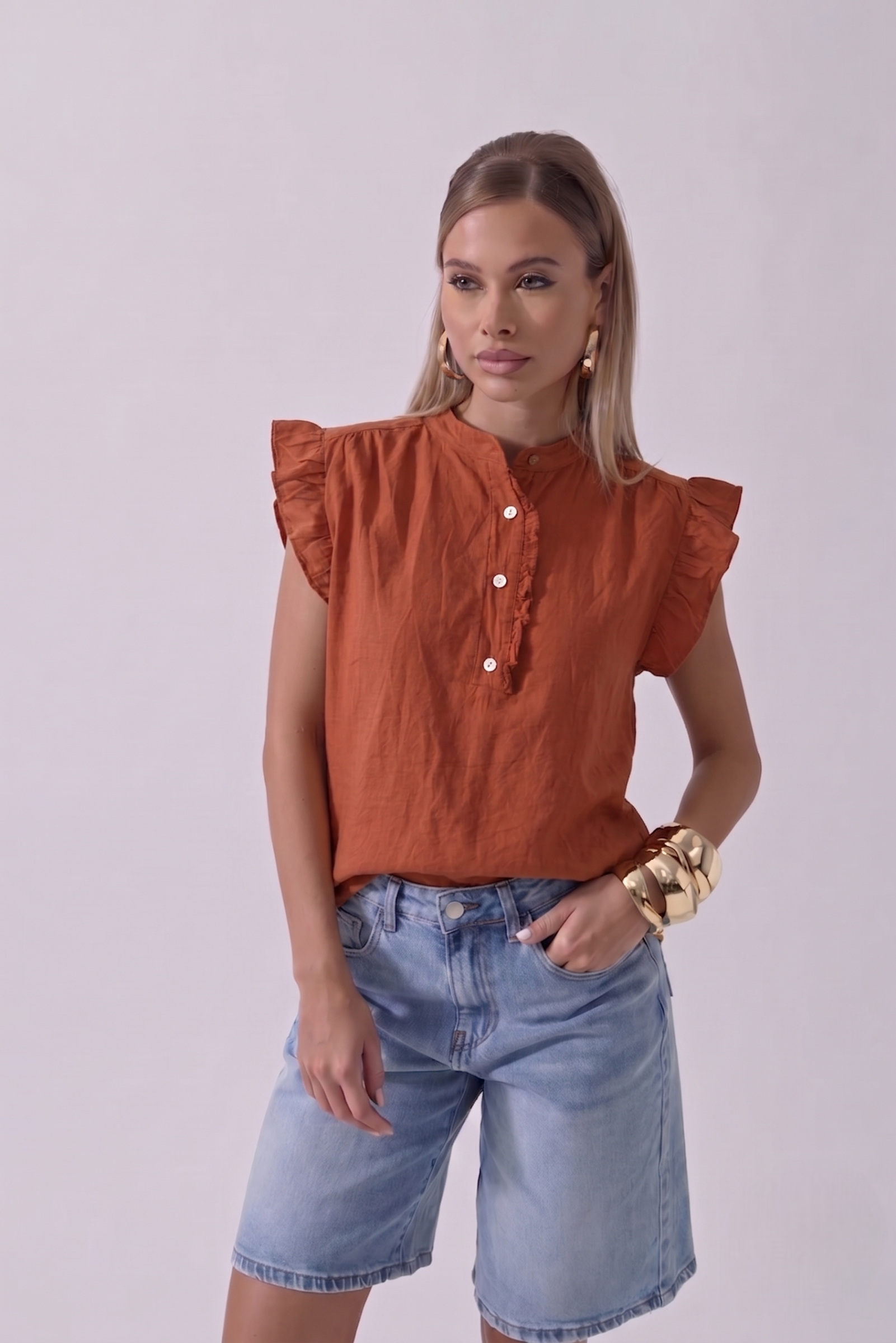 Blusa Con Rouches coccio|Colore:Coccio
