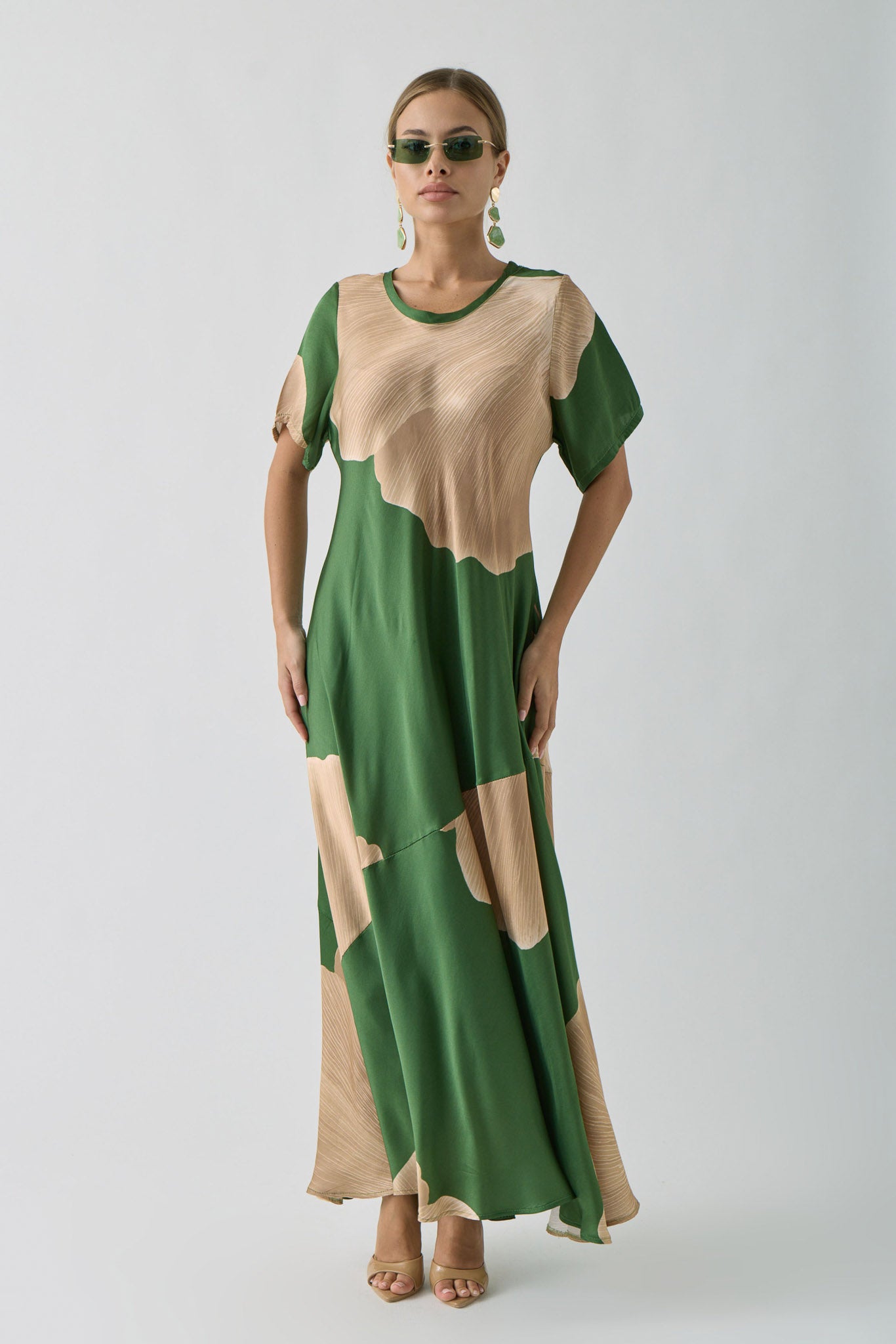 Abito Lungo Satin verde|Colore:Verde